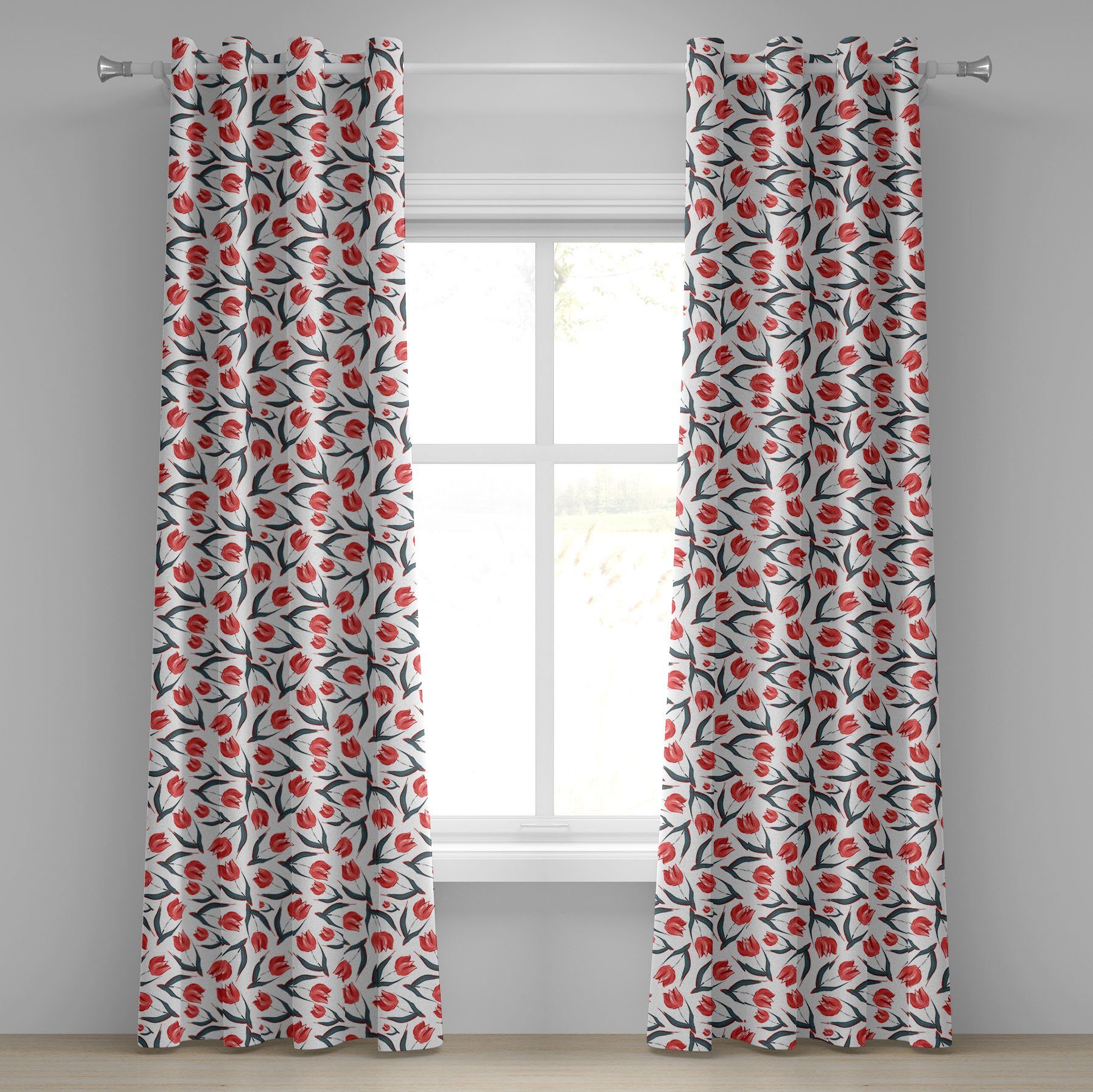 Gardine Dekorative 2-Panel-Fenstervorhänge für Schlafzimmer Wohnzimmer, Abakuhaus, rot Vintage Inspired Tulpen