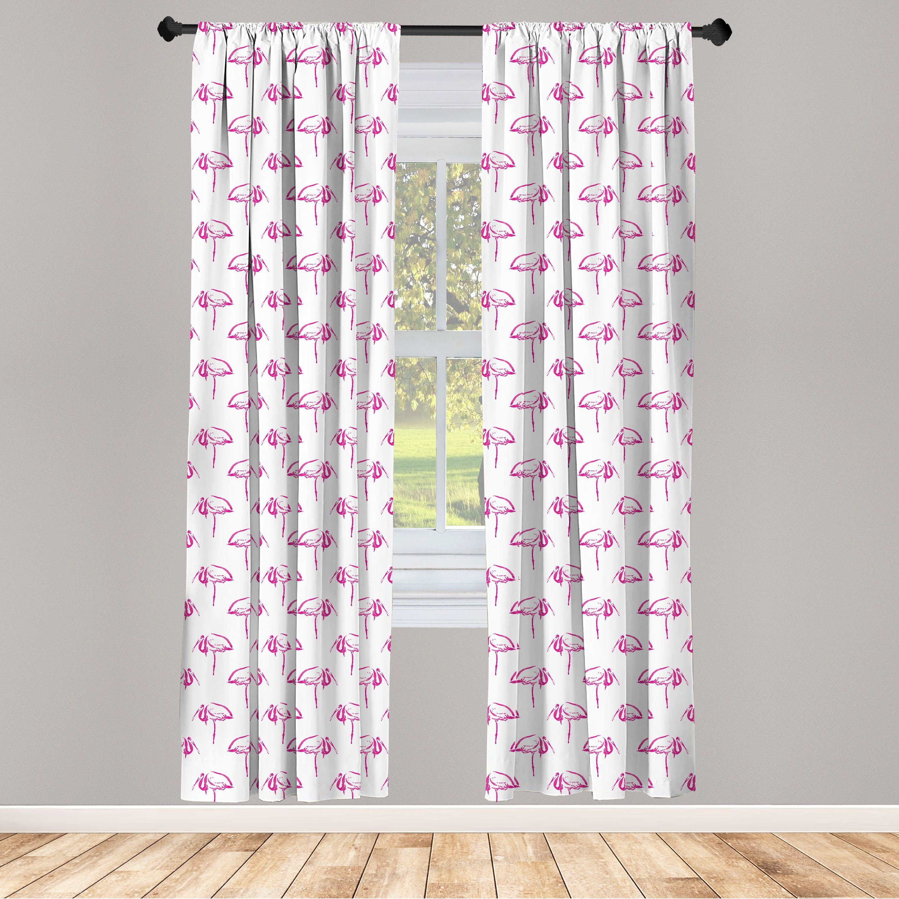 Schlafzimmer Gardine Abakuhaus, Hand Vögel Flamingo Dekor, für Microfaser, Wohnzimmer Skizzieren gezeichnet Vorhang