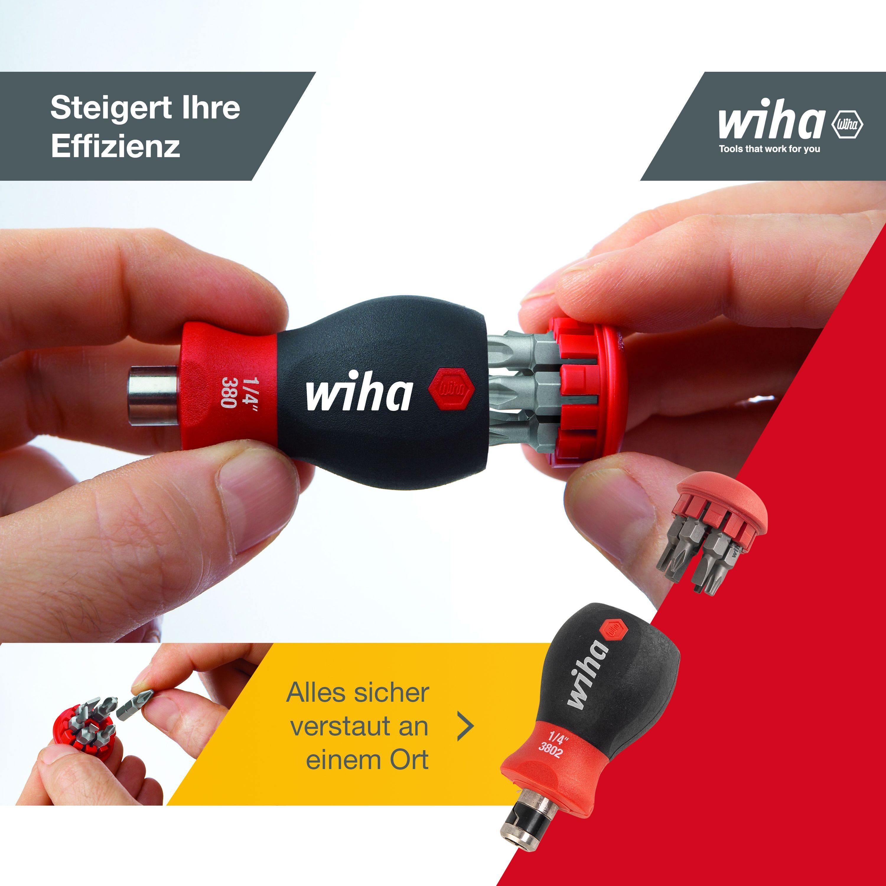 Wiha Schraubendreher Stubby (43613), Schraubendreher Stubby, 7 Doppelbits
