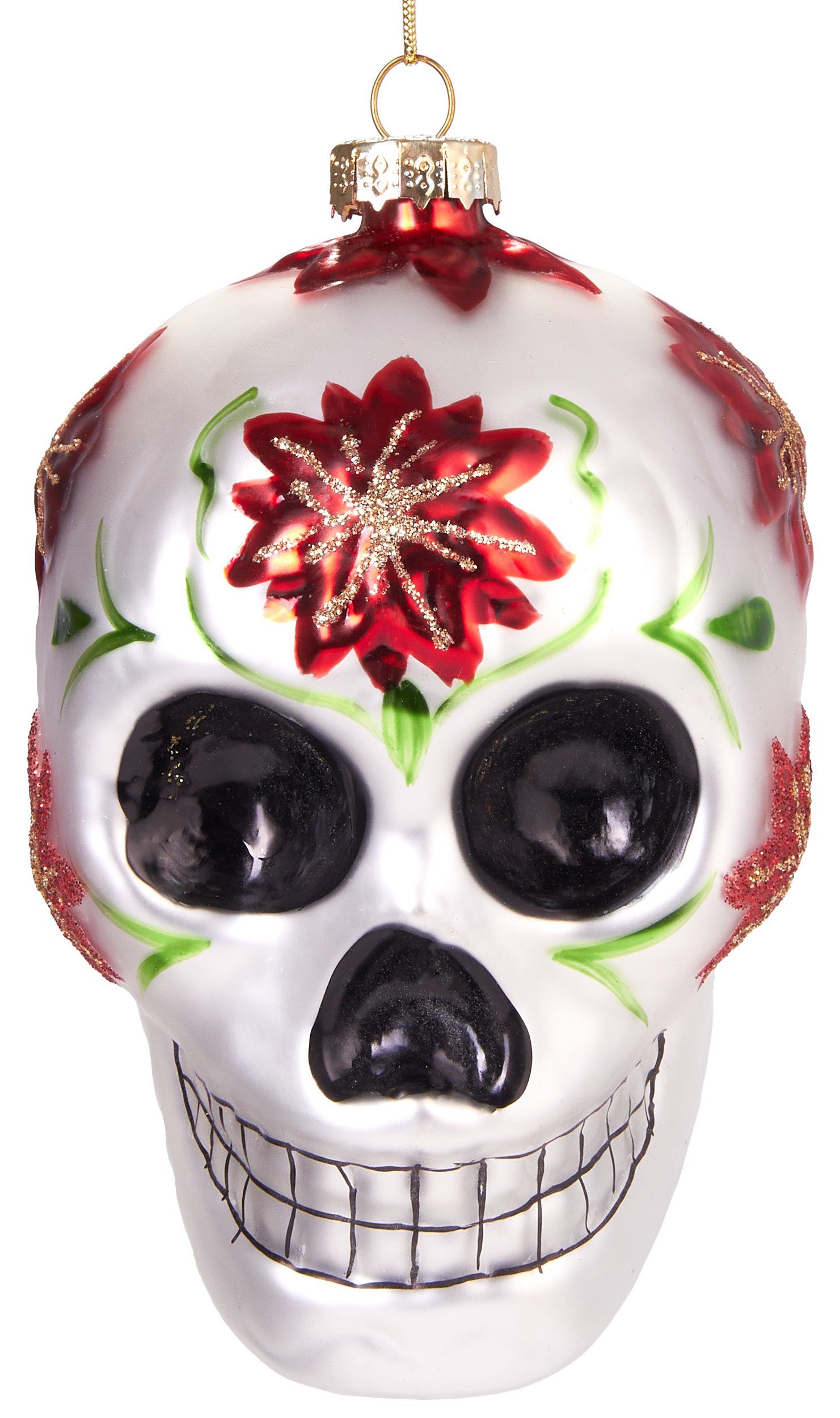 Weihnachtskugel cm BRUBAKER - Glas, Totenkopf, 11 aus Christbaumschmuck handbemalt Mexikanischer mundgeblasene Weihnachtsdekoration Kunstvolle