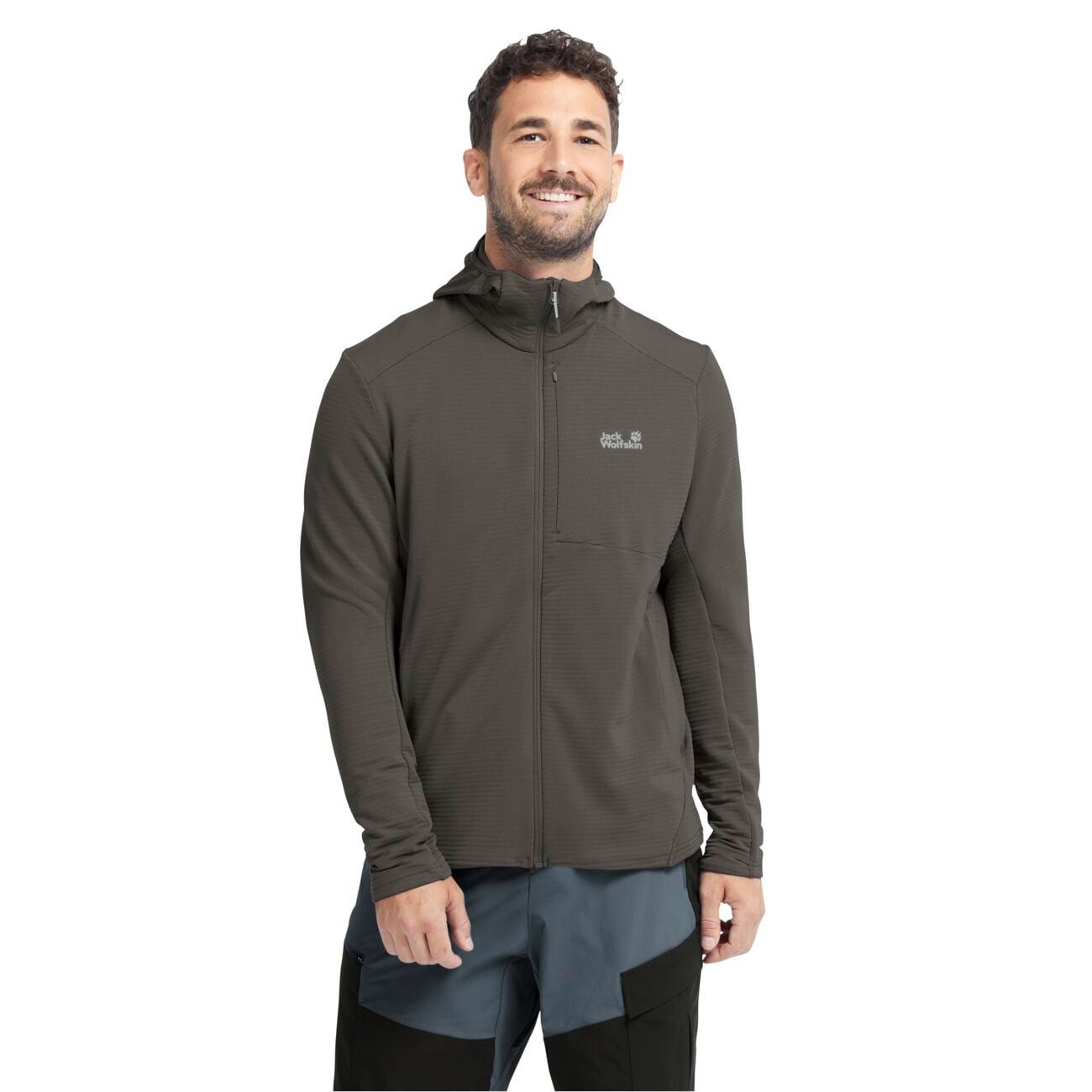 Jack Wolfskin Fleecejacke Litestride Hooded Full Zip (mit Kapuze, elastisches Material) braun