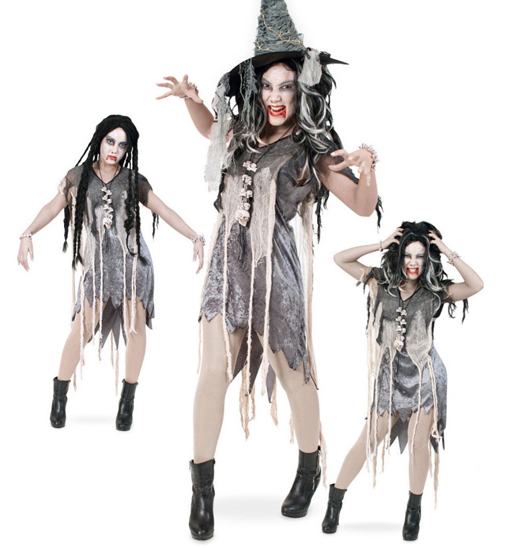 Fries Zombie-Kostüm Zombie Horror Hexen Kostüm Kleid Grau Karneval Fasching Cosplay