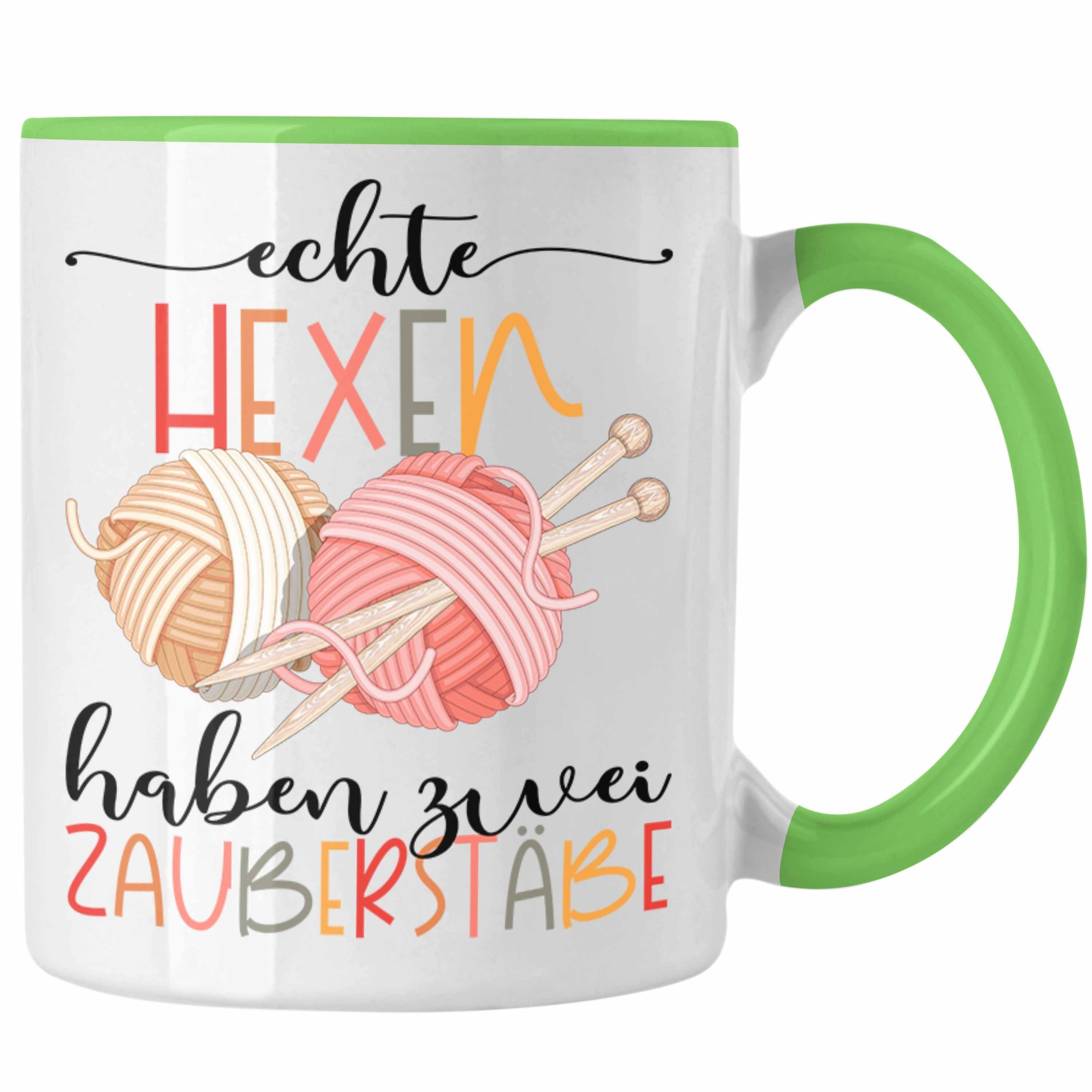 Trendation Tasse Stricken Tasse Geschenk Häckeln Echte Hexen Haben 2 Zauberstäbe Gesche Grün