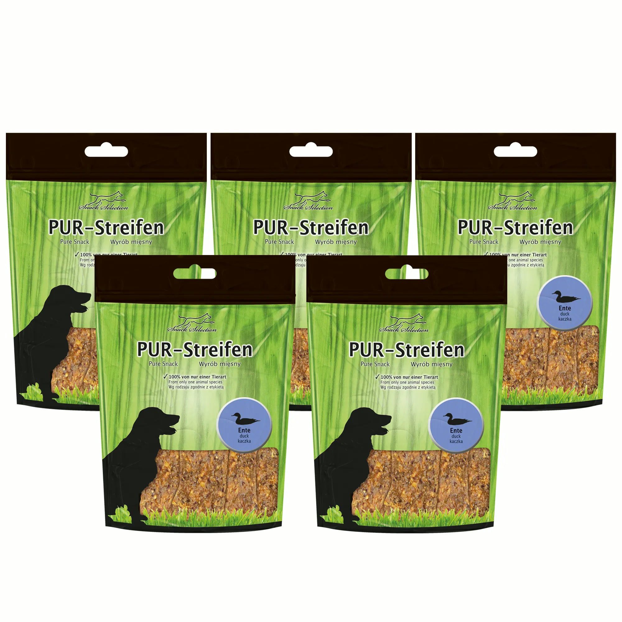 Greenhound PUR Streifen Ente -100 % purer Kauspaß für sensible Hunde Ente, Snack für: Hunde, Katzen, Gluten- & getreidefrei – gut verdaulich und magenfreundlich