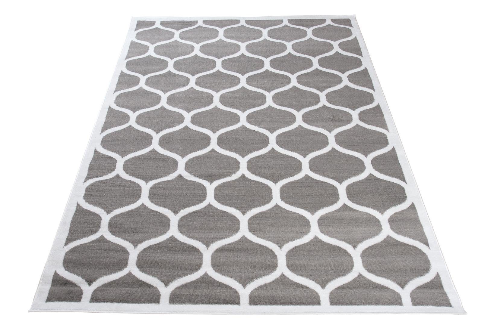 Mazovia, - 7 70 grau Designteppich Fußbodenheizung, cm, Modern Höhe 140 für Geometrische Geeignet Kurzflor, mm, Teppich Muster x Kurzflor