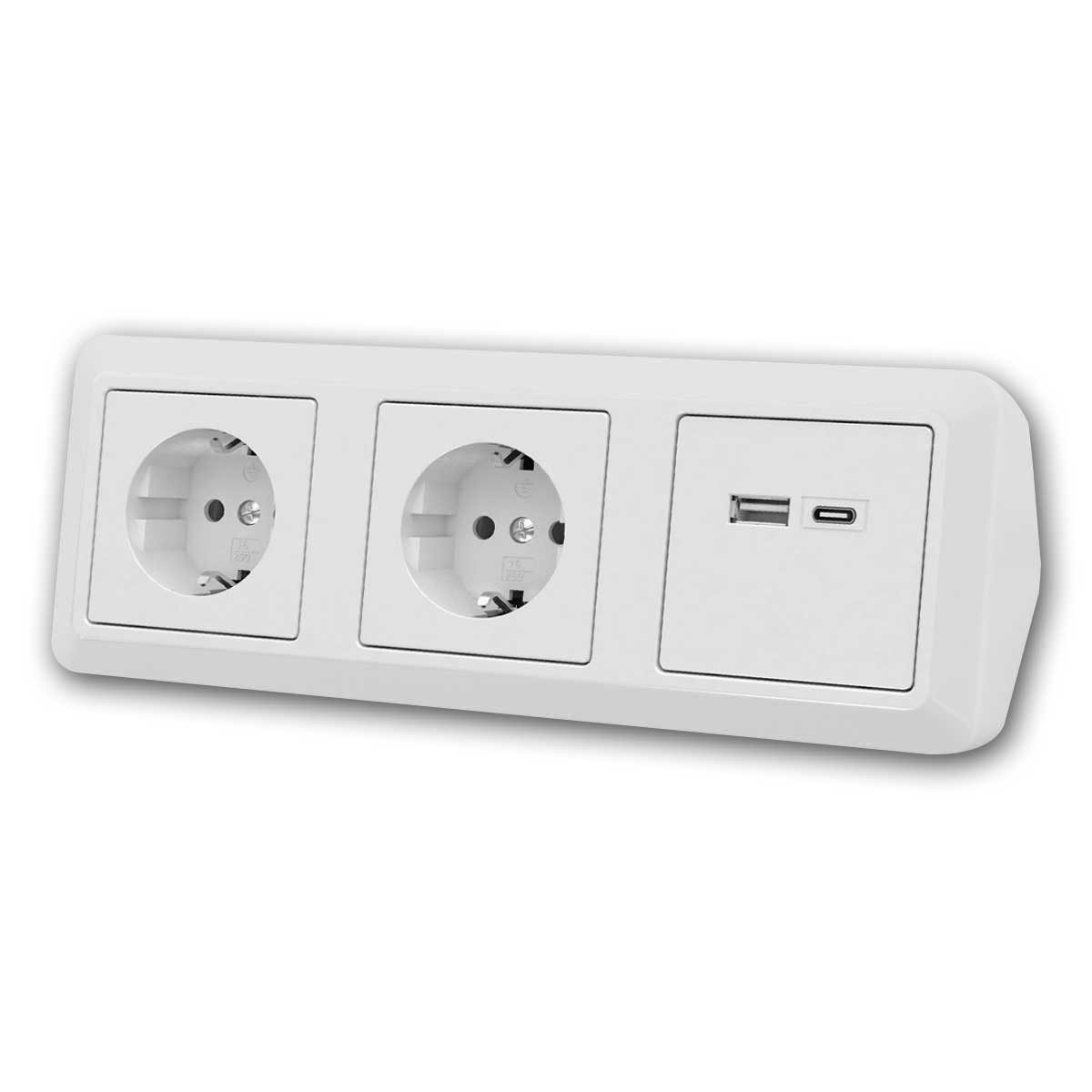 McPower Aufputz-Steckdose CUP Aufbau-Steckdosenblock weiß, 2-fach + USB-A&C