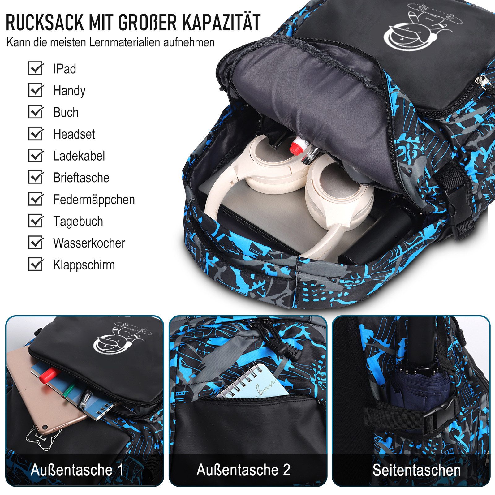 TAN.TOMI Schulrucksack Rucksack Jungen Schulrucksack Mädchen Teenager Jugendliche Daypacks, Kinder Reflektierender Schultasche Outdoor Camping Groß Schulranzen