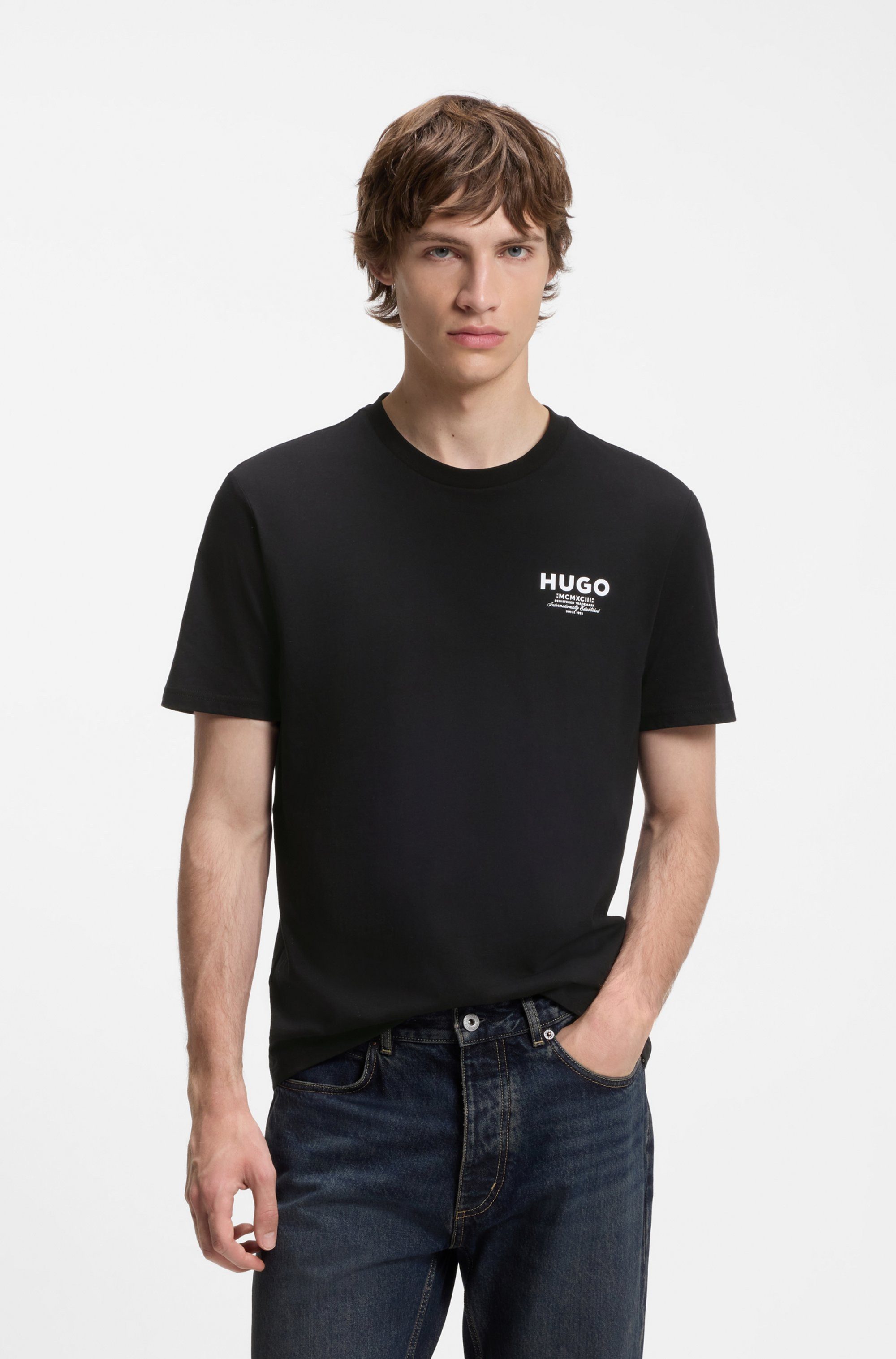 HUGO T-Shirt Nesptee Rundhalsausschnitt, Regular Fit, reine Baumwolle