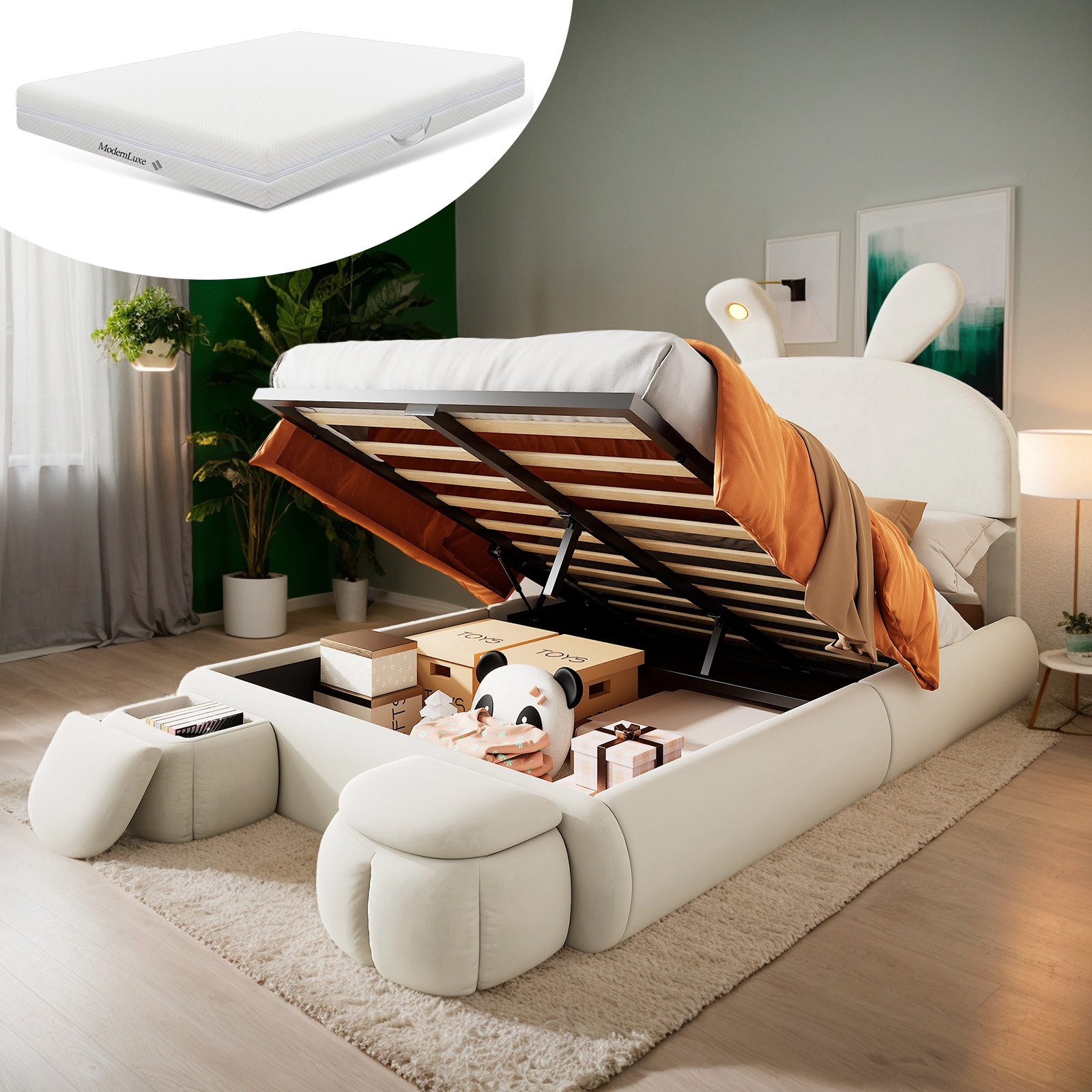 OKWISH Kinderbett Funktionsbett Stauraumbett Polsterbett (140x200 günstig online kaufen