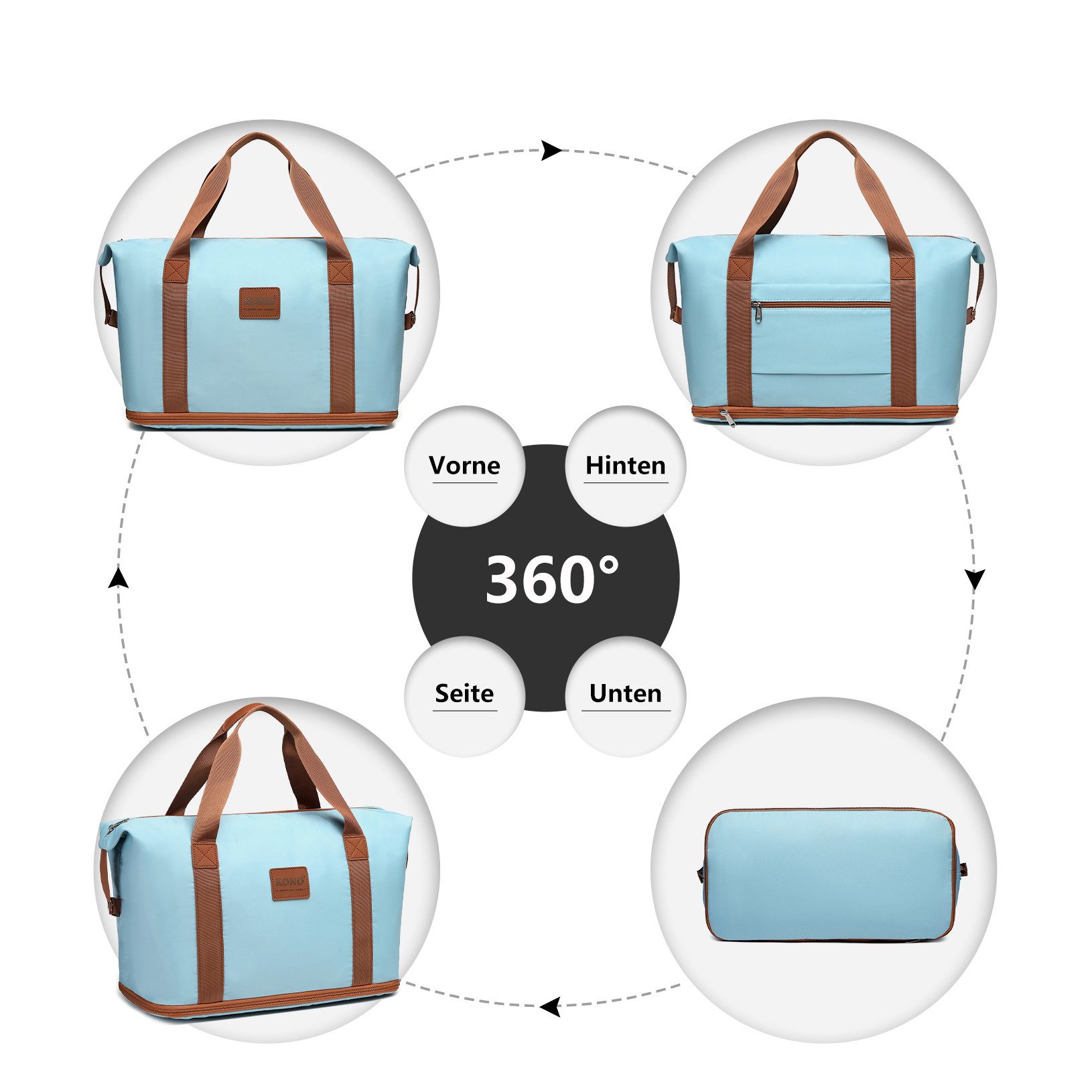 KONO Reisetasche 2-in-1 Set: Erweiterbare Handgepäck-Tasche (36L) + Kosmetiktasche, Praktisches und leichtes Design