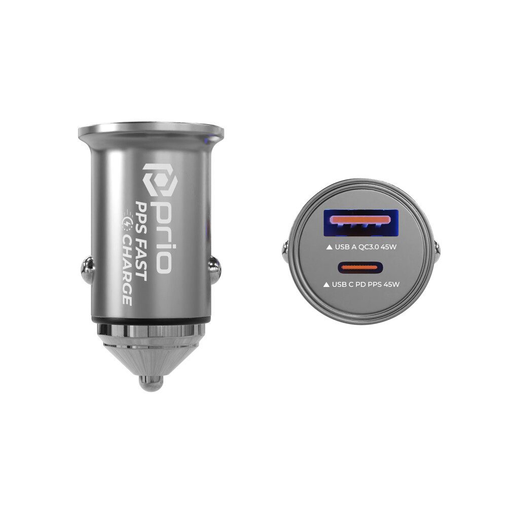 prio prio KFZ-Schnellladegerät 45W PD PPS (USB C) + 45W (USB A) silber Smartphone-Ladegerät (KFZ-Ladegerät, 1-tlg)