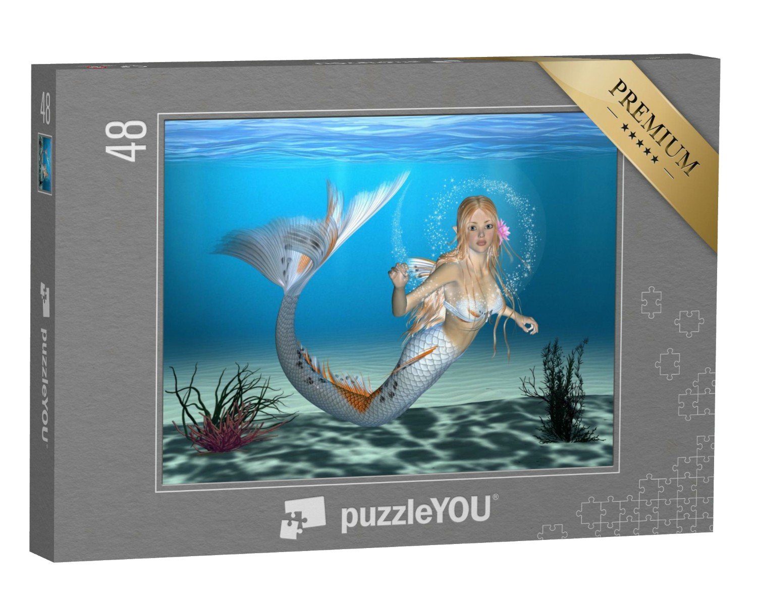puzzleYOU Puzzle Meerjungfrau im blauen Fantasy-Ozean, 48 Puzzleteile, puzzleYOU-Kollektionen Meerjungfrau