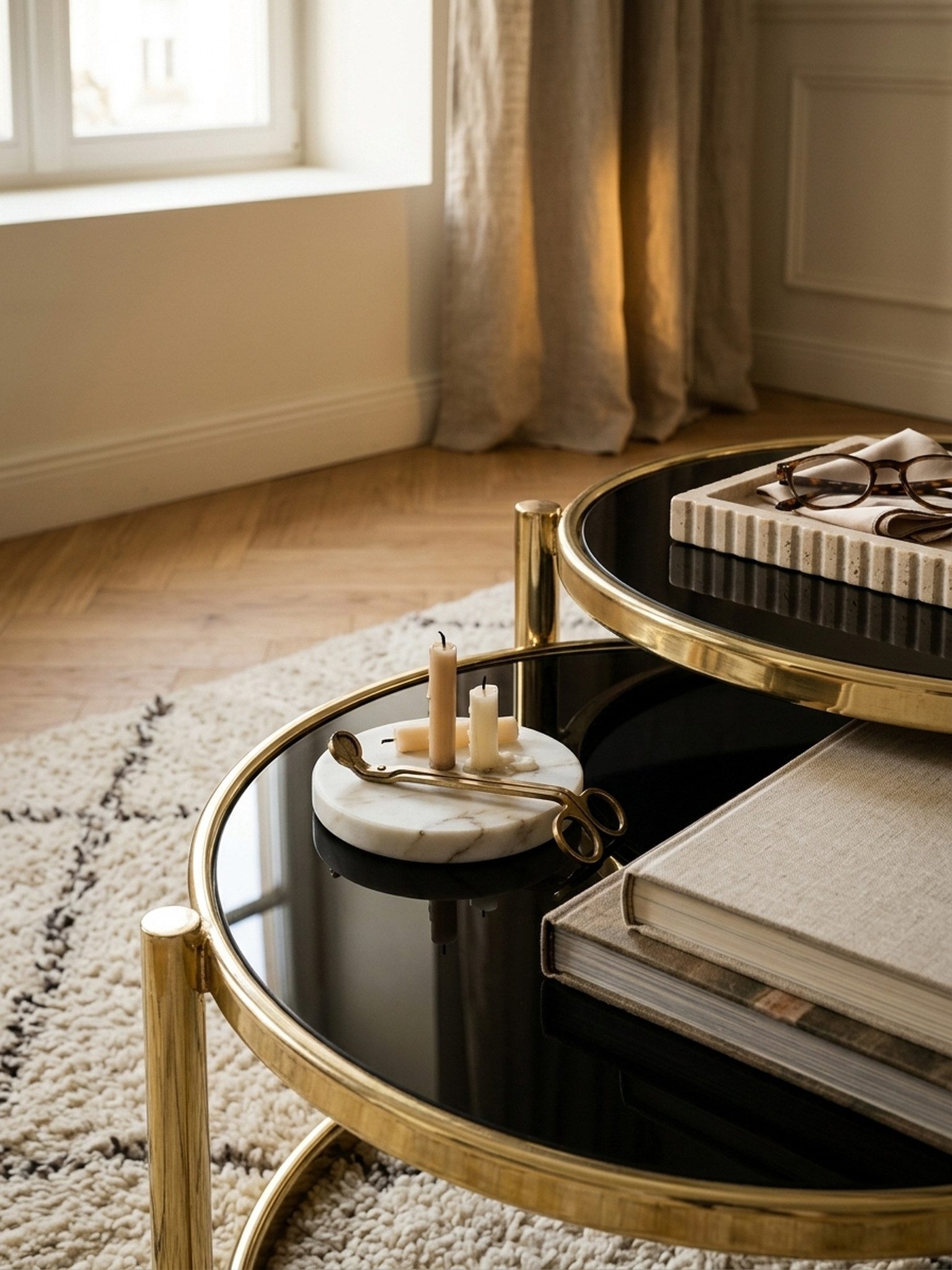 KADIMA DESIGN Satztisch Runder Glastisch mit 3 Ebenen für flexibles & stylisches Wohnen