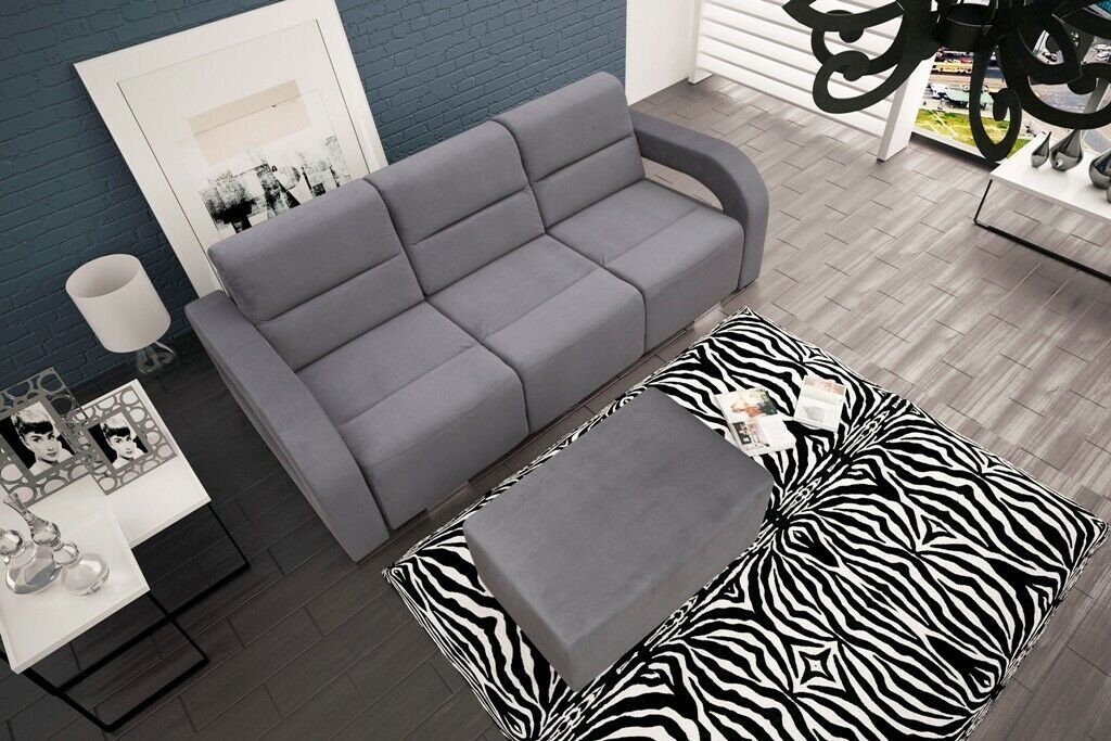 JVmoebel Sofa, 3 Sitzer 235cm Luxus Bank Sofa Couch Blau Wohnzimmer Kanzlei Möbel Grau