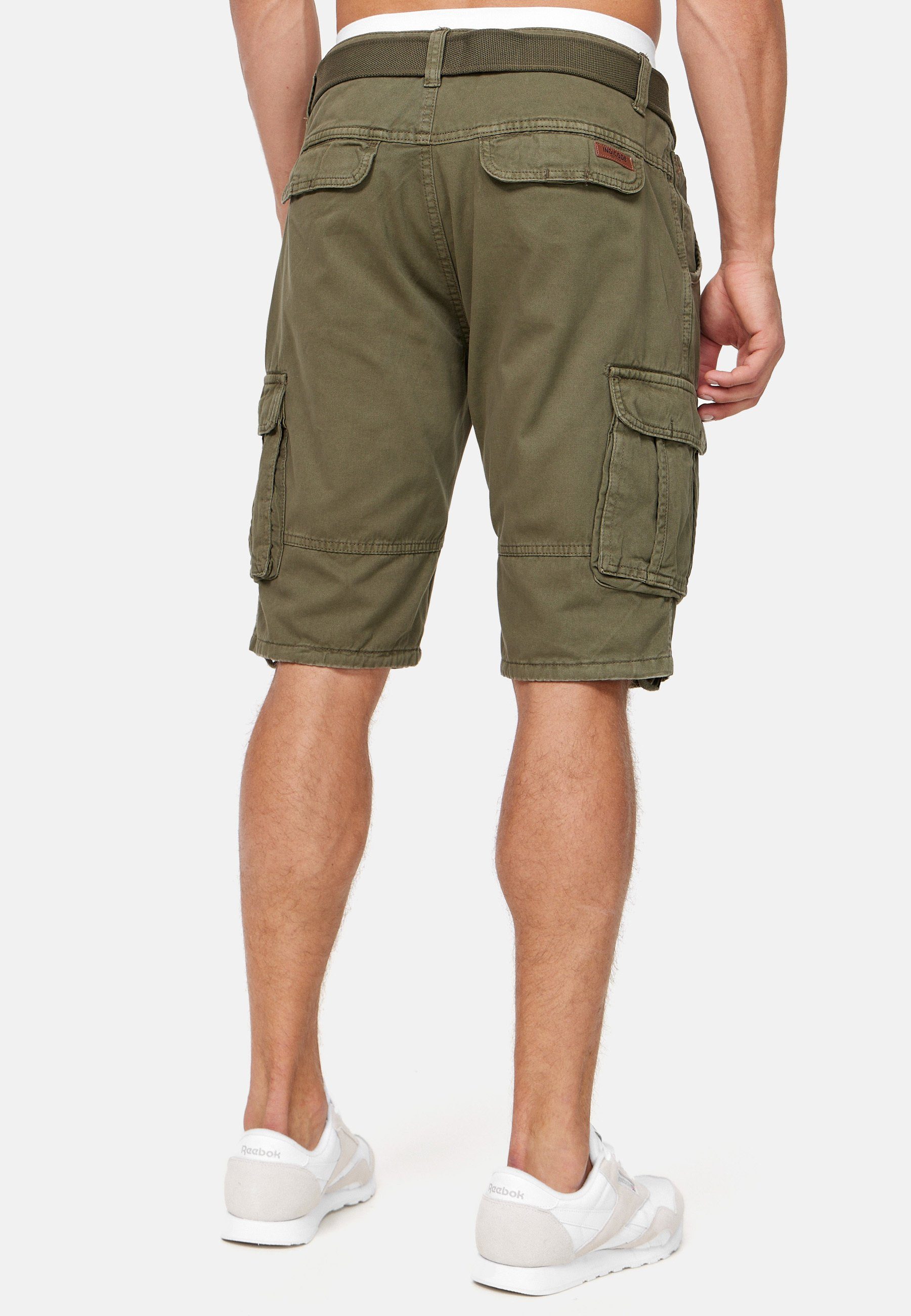 Indicode Cargoshorts Herren Monroe Cargo Cargo Shorts Herrenshorts mit 6 Taschen inkl. Gürtel
