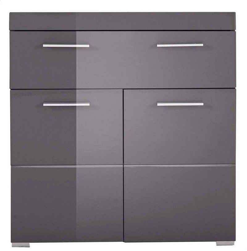 trendteam Unterschrank Amanda (Badschrank in grau Hochglanz, Breite 73 cm) mit großem Schubkasten und 2 Türen