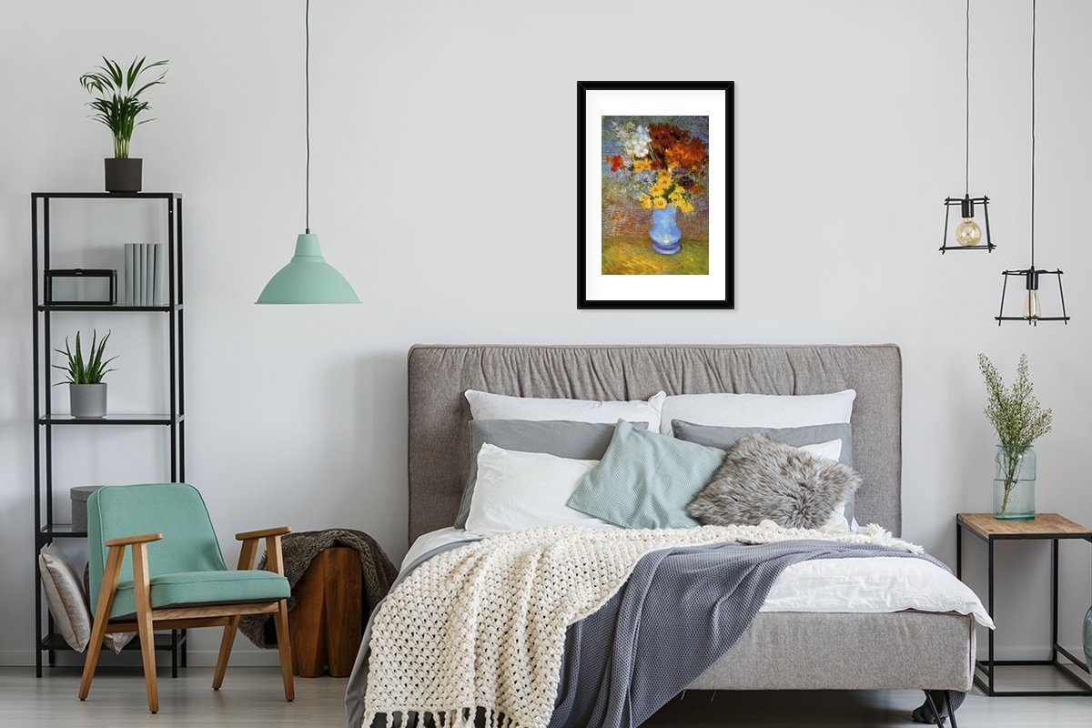 Schwarzem St), mit MuchoWow Gogh, Rahmen, van Vase Poster, Anemonen Poster und (1 Bilderrahmen - mit Gänseblümchen Kunstdruck, Gerahmtes Vincent