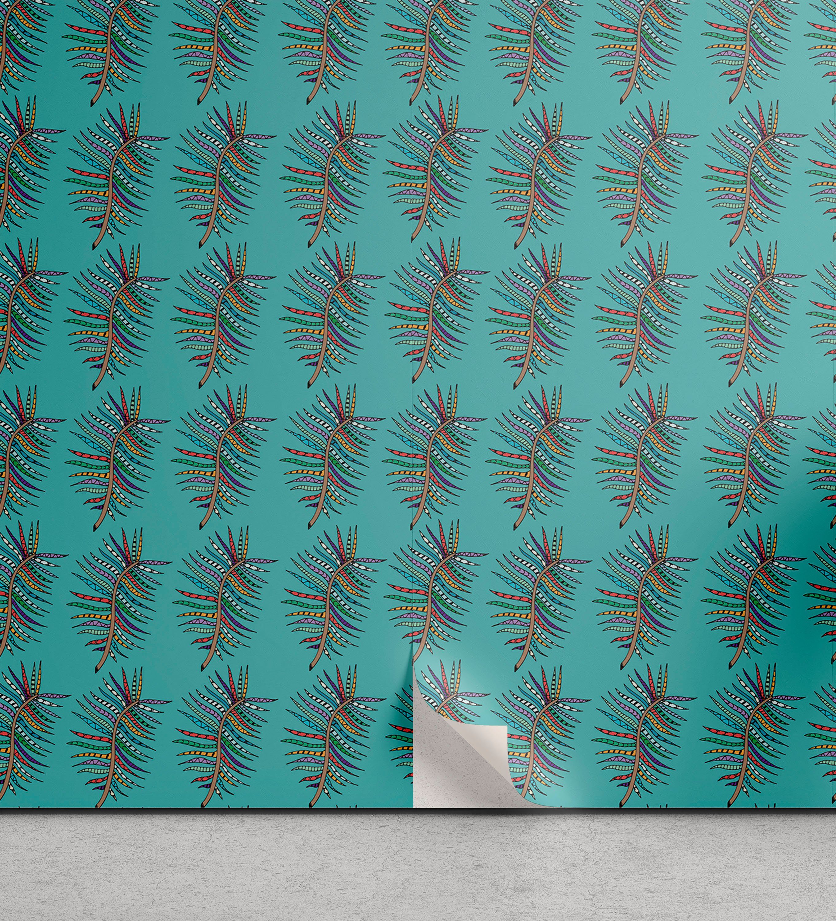 Abakuhaus Vinyltapete selbstklebendes Wohnzimmer Küchenakzent, Kunst Leaves Art Ethnische afrikanisch