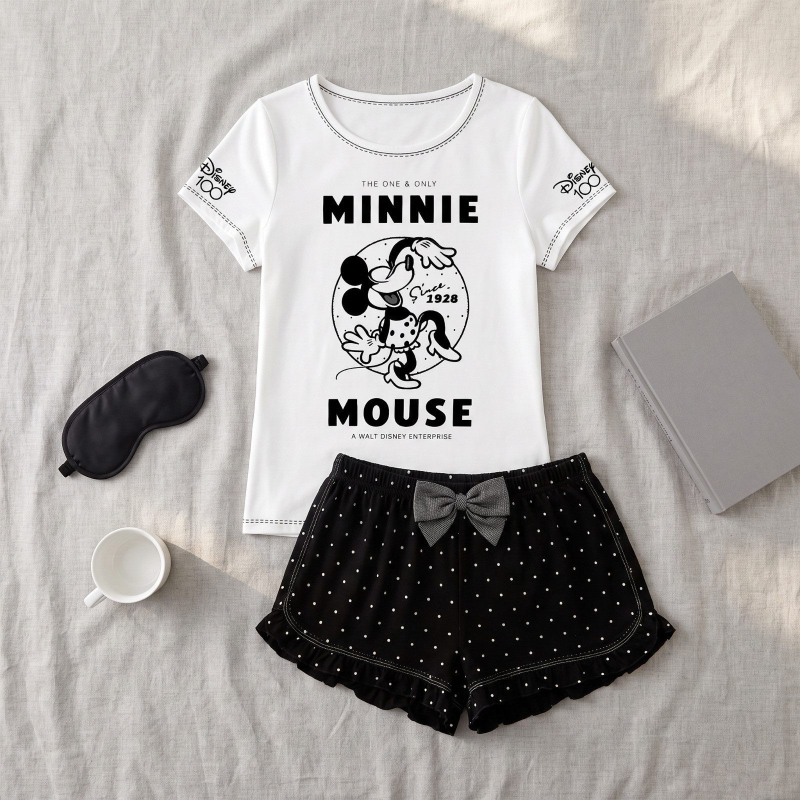 Disney Schlafanzug Disney Minnie Maus Damen-Pyjama Set Kurzarm Shirt & Shorts S–XL 100% Baumwolle