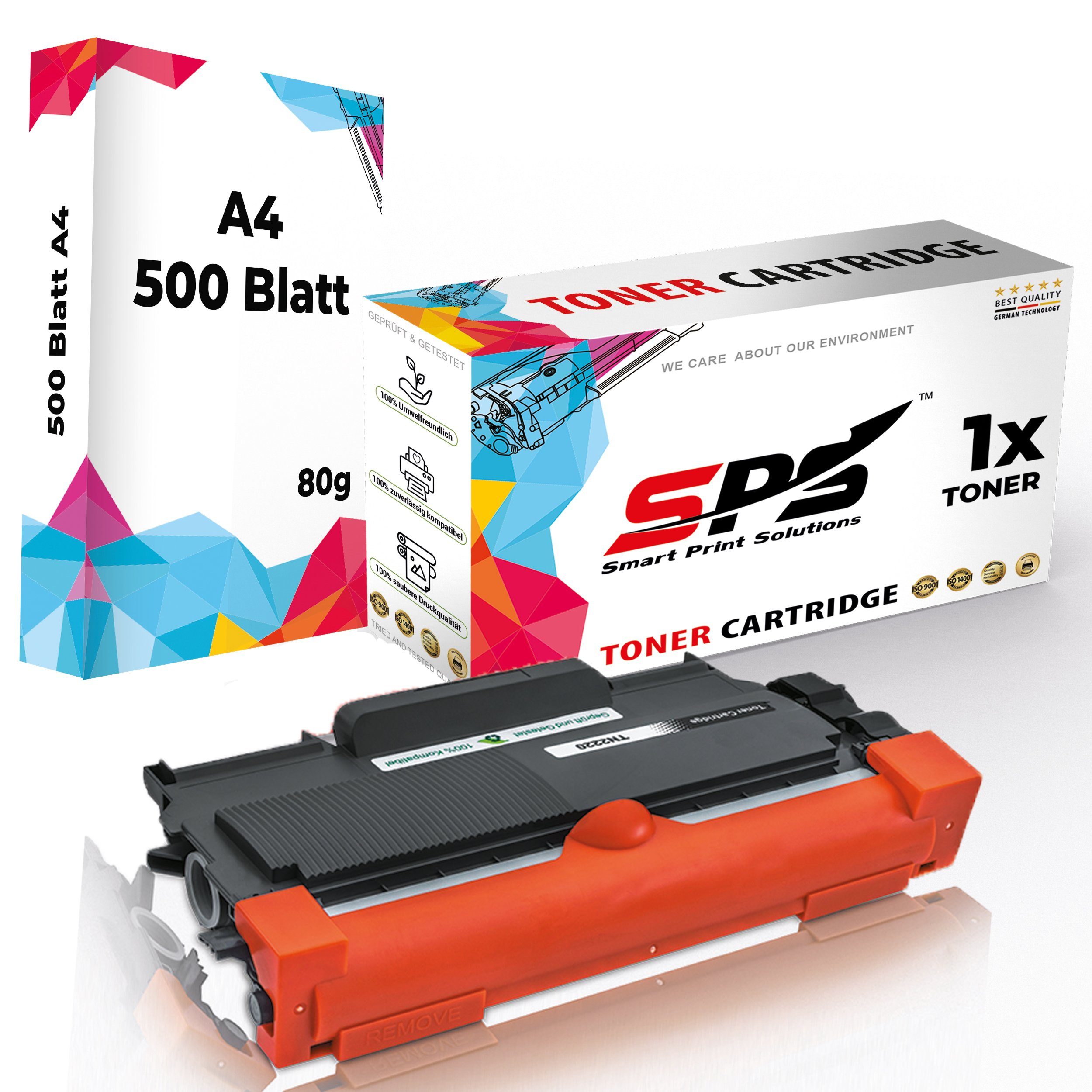 SPS Tonerkartusche Kompatibel für Brother DCP-7060D TN-2220, (1er Pack + A4 Papier, 1x Toner (1x Schwarz)