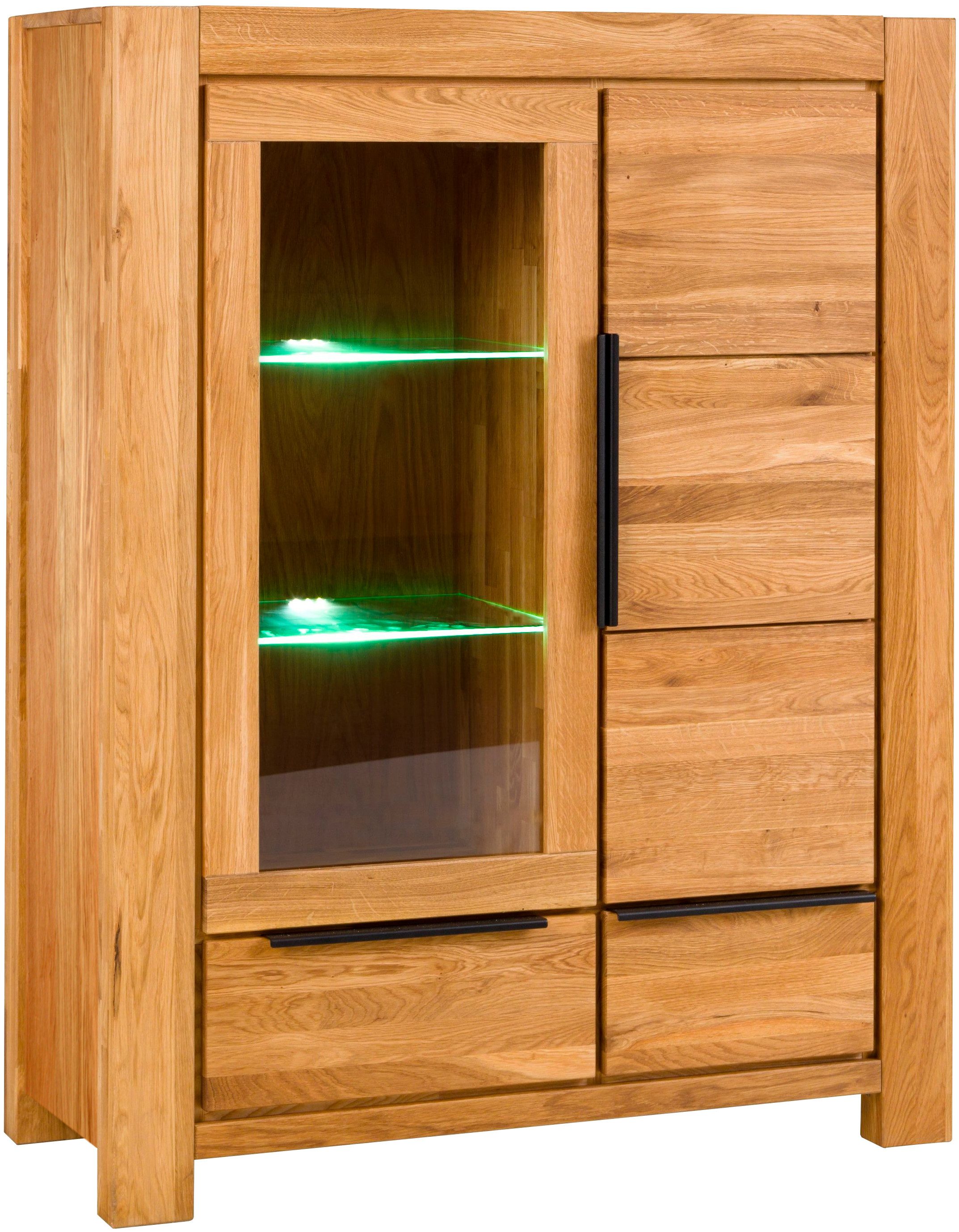 Home affaire Vitrine Fächer und Schubkasten mit Selbsteinzug. Front&Deckplatte Massiv Eiche