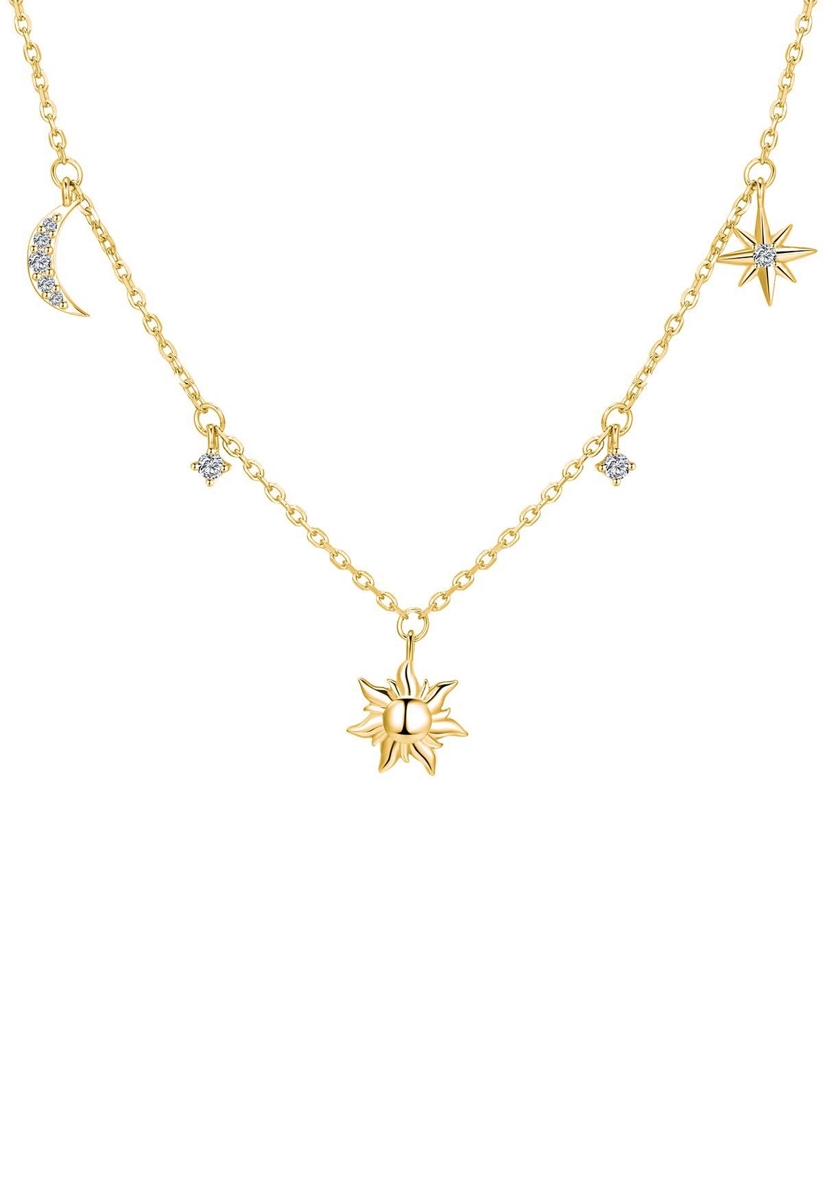 Charm-Kette Sonne Mond Sterne, mit Zirkonia