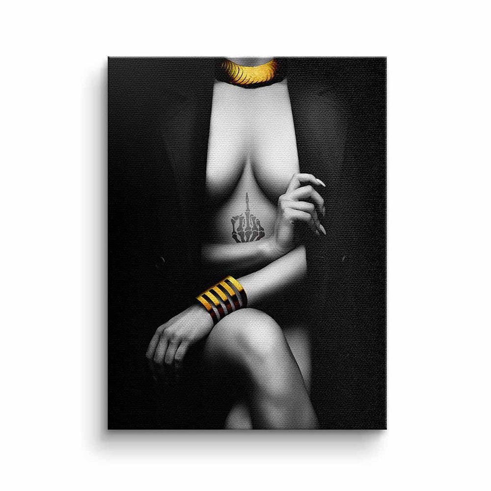 DOTCOMCANVAS® Leinwandbild, Leinwand Elegant Pose schwarz grau gold Frau Erotik elegant mit premiu ohne Rahmen