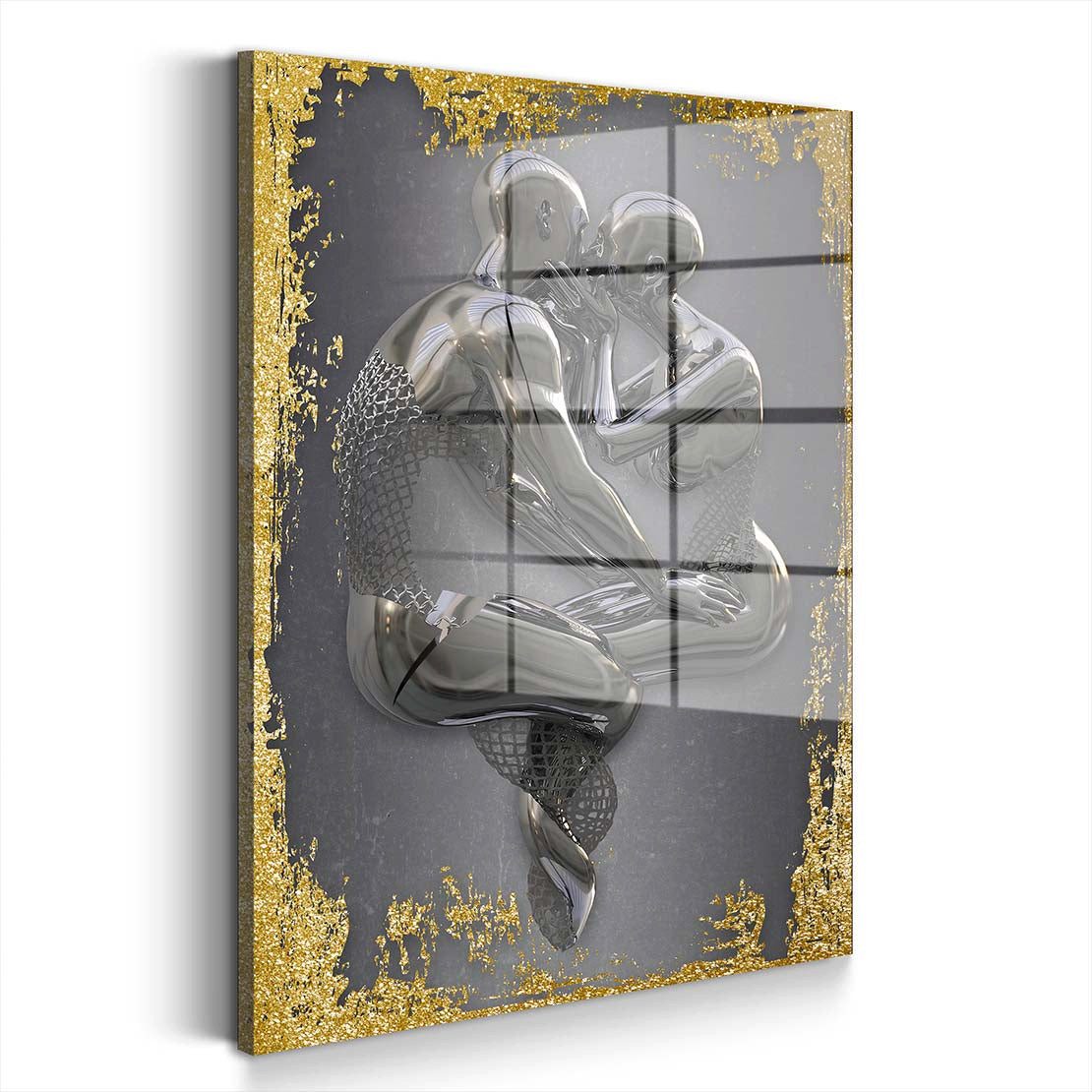 Artedinoi Acrylglasbild Abstrakt Metallfigur 2 Körper Acrylglas Wandbild Bild Wanddeko Wohnzim