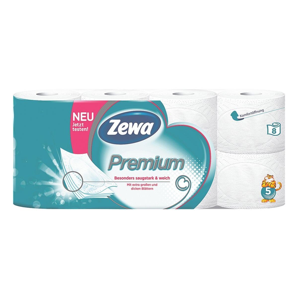 ZEWA Toilettenpapier »Premium« (8-St), 5-lagig, weiß mit Prägung, extra  saugstark, 110 Blatt/Rolle online kaufen | OTTO