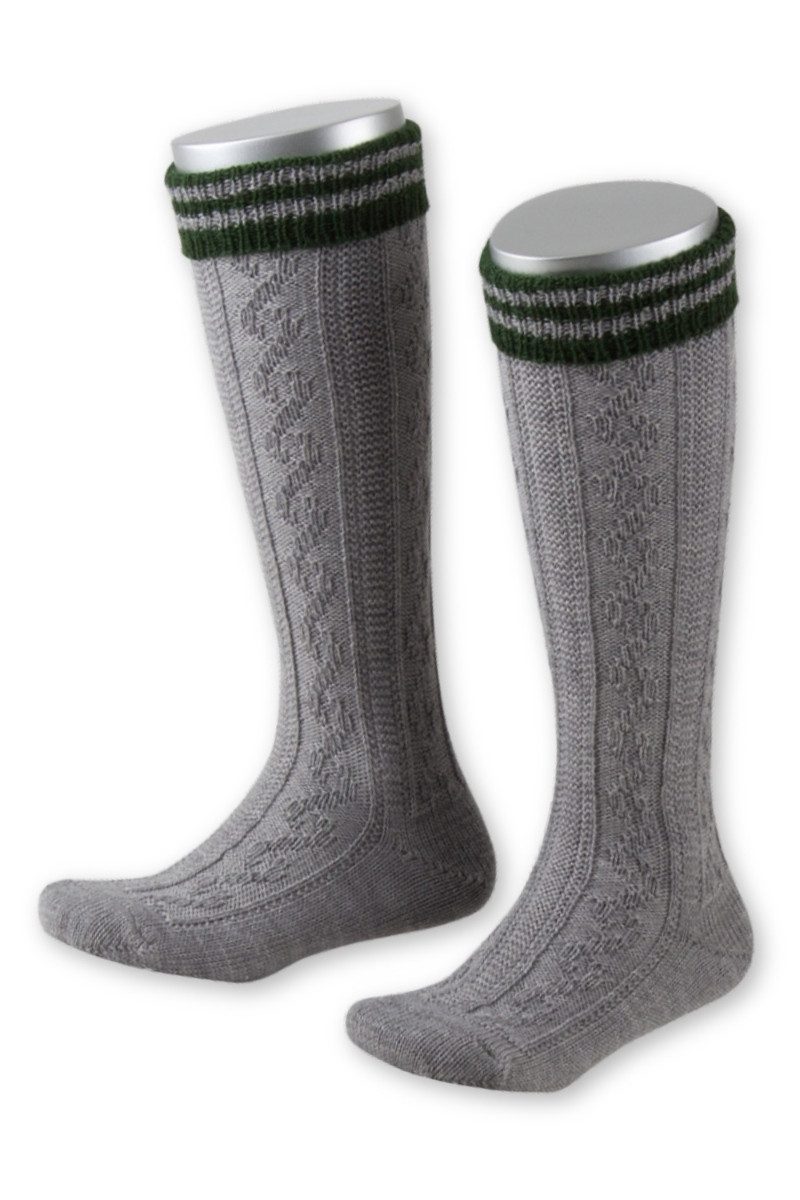 Lusana Trachtensocken Trachten Kinder Kniestrümpfe - L320R - grau