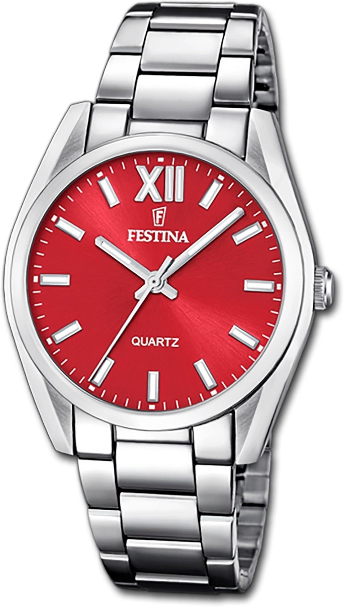 Boyfriend rund, Quarzuhr Festina Damenuhr Edelstahlarmband 37mm) mittel (ca. Festina Damenuhr Armbanduhr, silber,