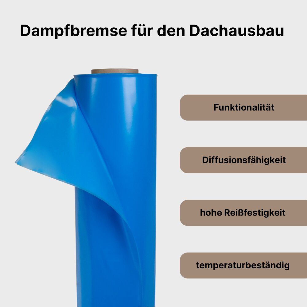 Dampfbremsfolie Dampfbremse Polyethylen 100 m² – Schutz vor Feuchtigkeit und Schimmel, Selbsklebend, (extra reißfest), Hoher Sd-Wert, Diffusionsfähig