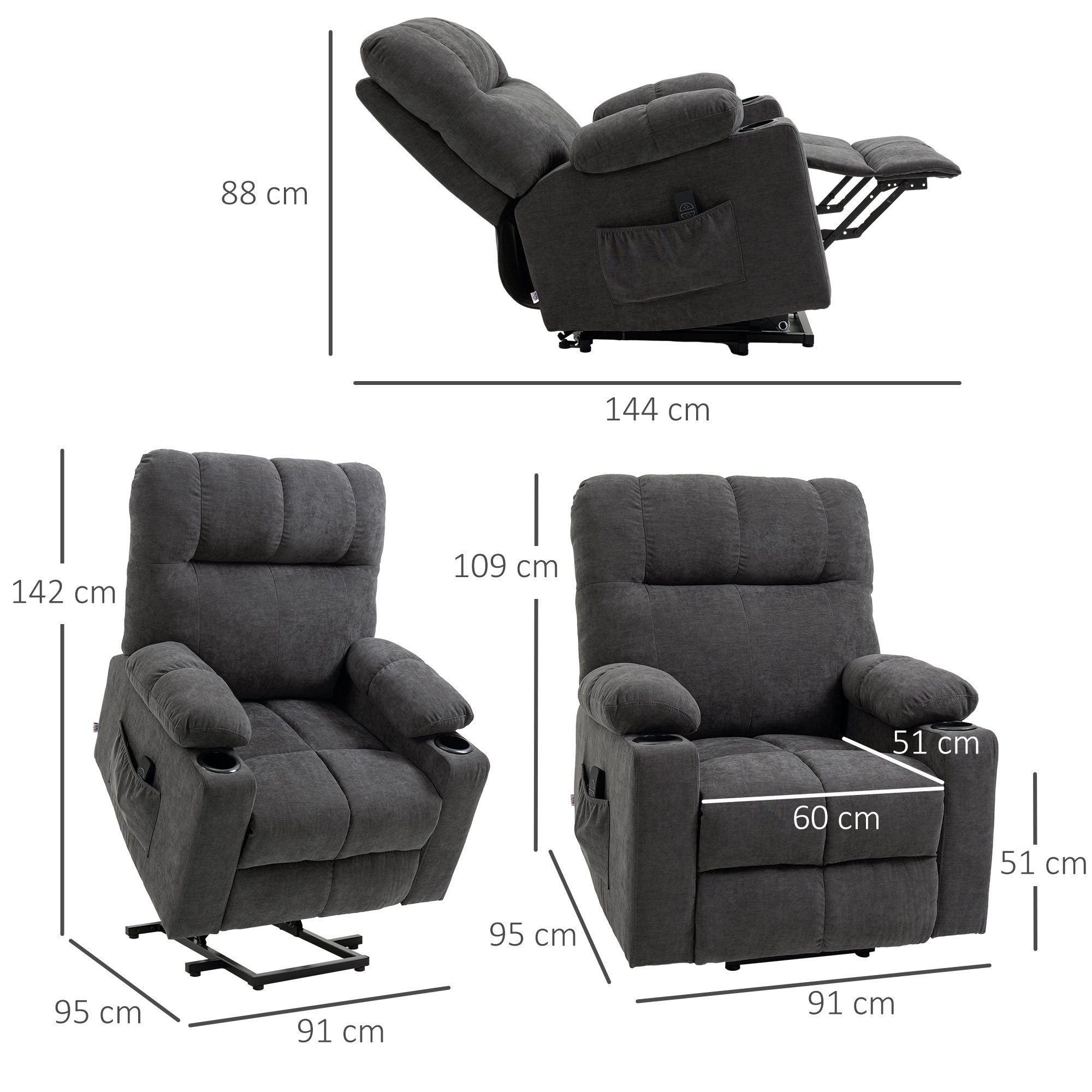 HOMCOM Massagesessel Sessel mit Aufstehhilfe, Elektrischer Kinosessel mit Massagefunktion (1-St)