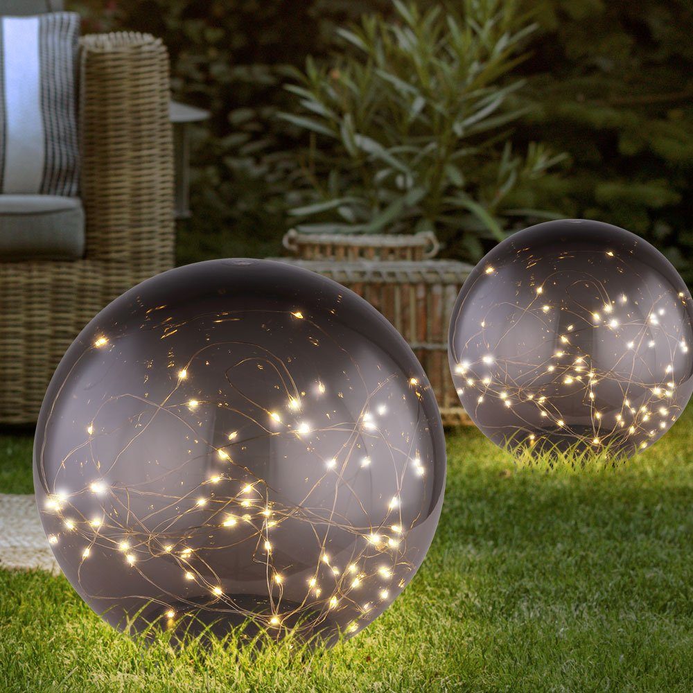 Kugel Außen-Stehlampe, etc-shop Lichterkette LED LED verbaut, fest LED-Leuchtmittel Set Stand Garten Solar Außen Deko Leuchten 3er Warmweiß,