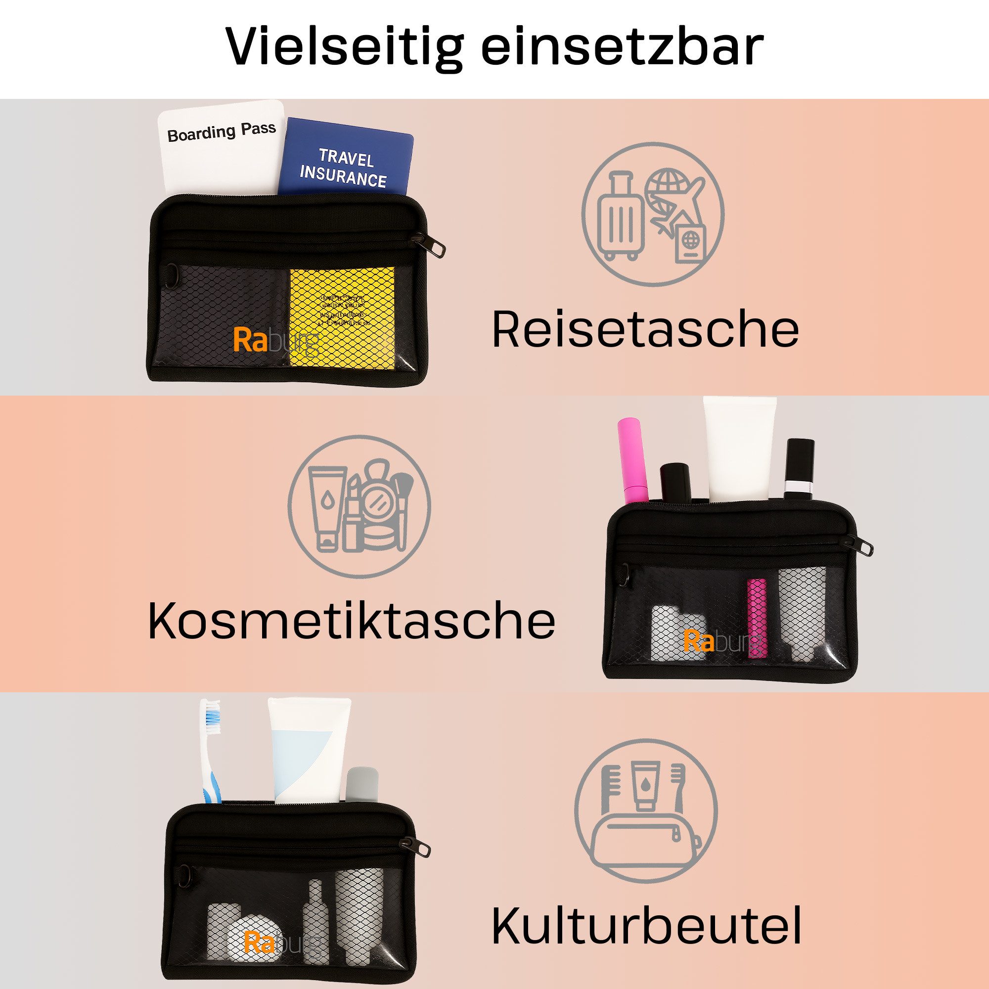 Raburg Aufbewahrungstasche Reisetasche, kompakte Organizer-Tasche (Einzelartikel, kleine Reisetasche, Dokumententasche, Zubehör-Tasche), ideal für Reisedokument – Bild 5 von 5