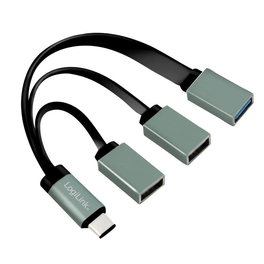 LogiLink USB-C Hub Adapter, 1x USB 3.0 mit 5 Gbit/s, 2x USB 2.0 mit 480 MBit/s Übertragung