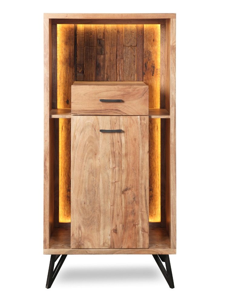 WOLF MÖBEL Highboard (72x40x150 LxBxH (cm), HUDSON Highboard 1 Tür / 1 Schublade / 2 Ablagen / Licht