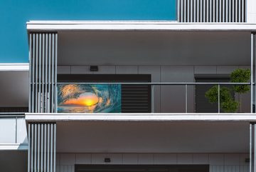 MuchoWow Balkonsichtschutz Sonnenuntergang - Wasser - Welle - Orange (1-St) Balkonbanner, Sichtschutz für den Balkon, Robustes und wetterfest