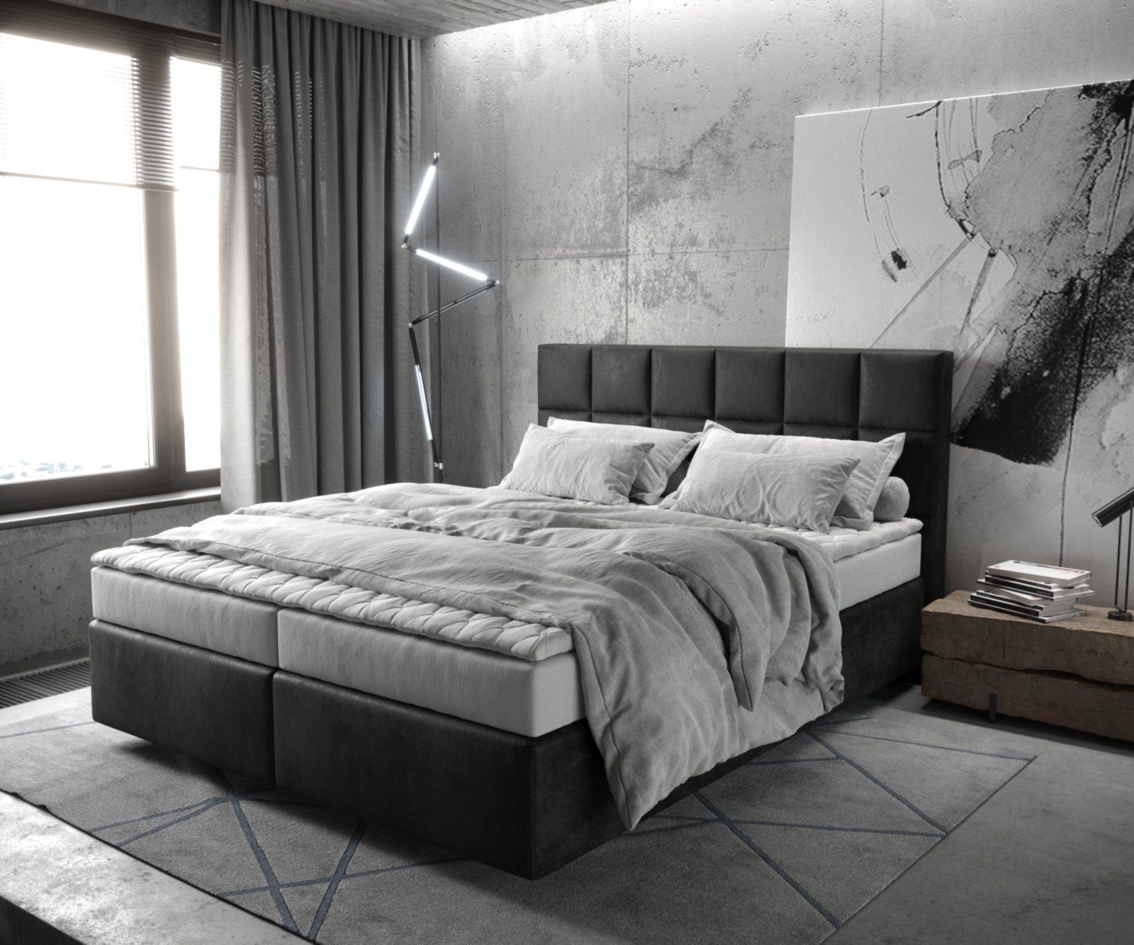 DELIFE Boxspringbett Dream-Fine, Mikrofaser Anthrazit Vintage günstig online kaufen