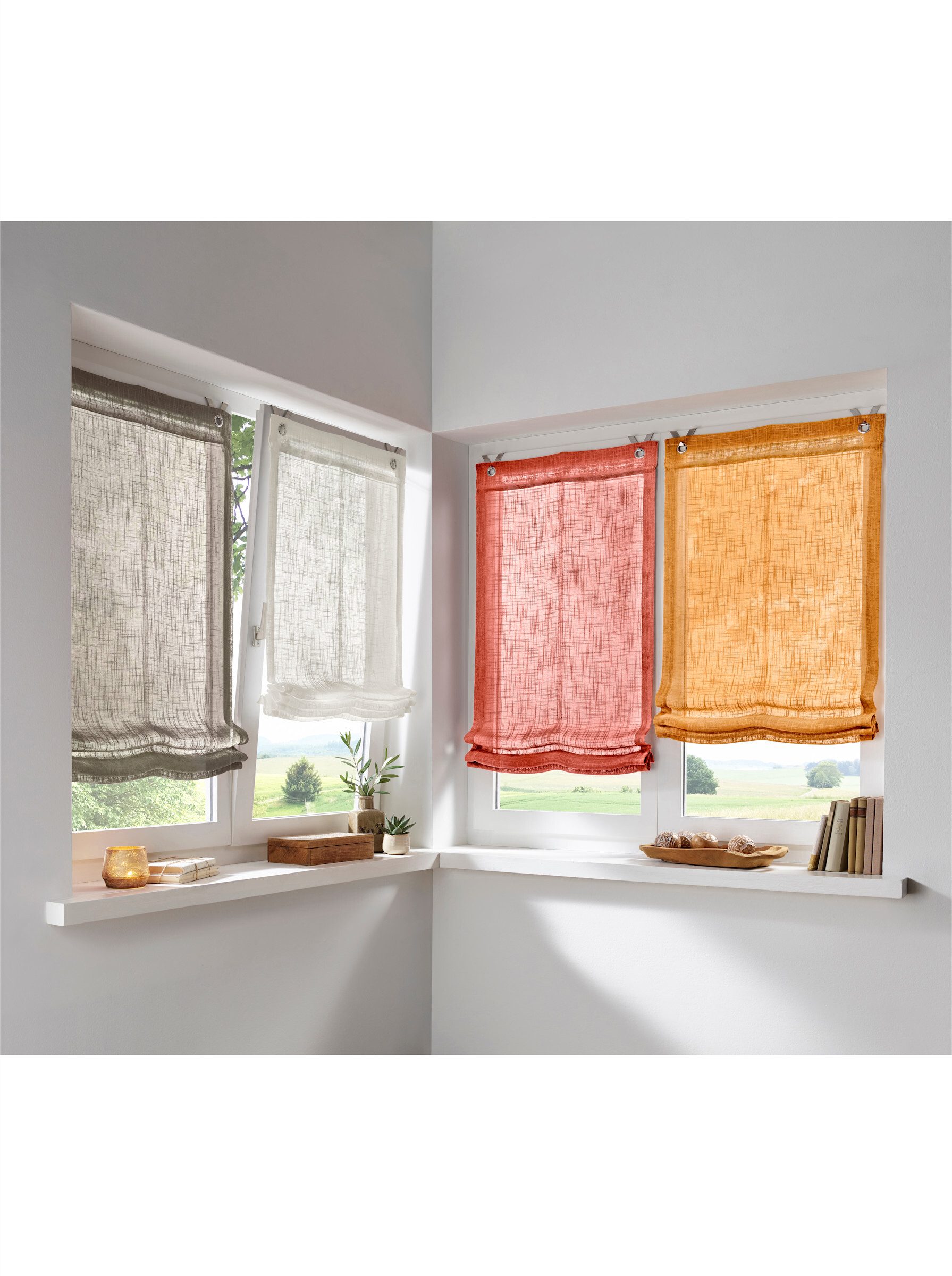 Rollo Raffrollo, heine, halbtransparent, Ösen mit Fensterhaken