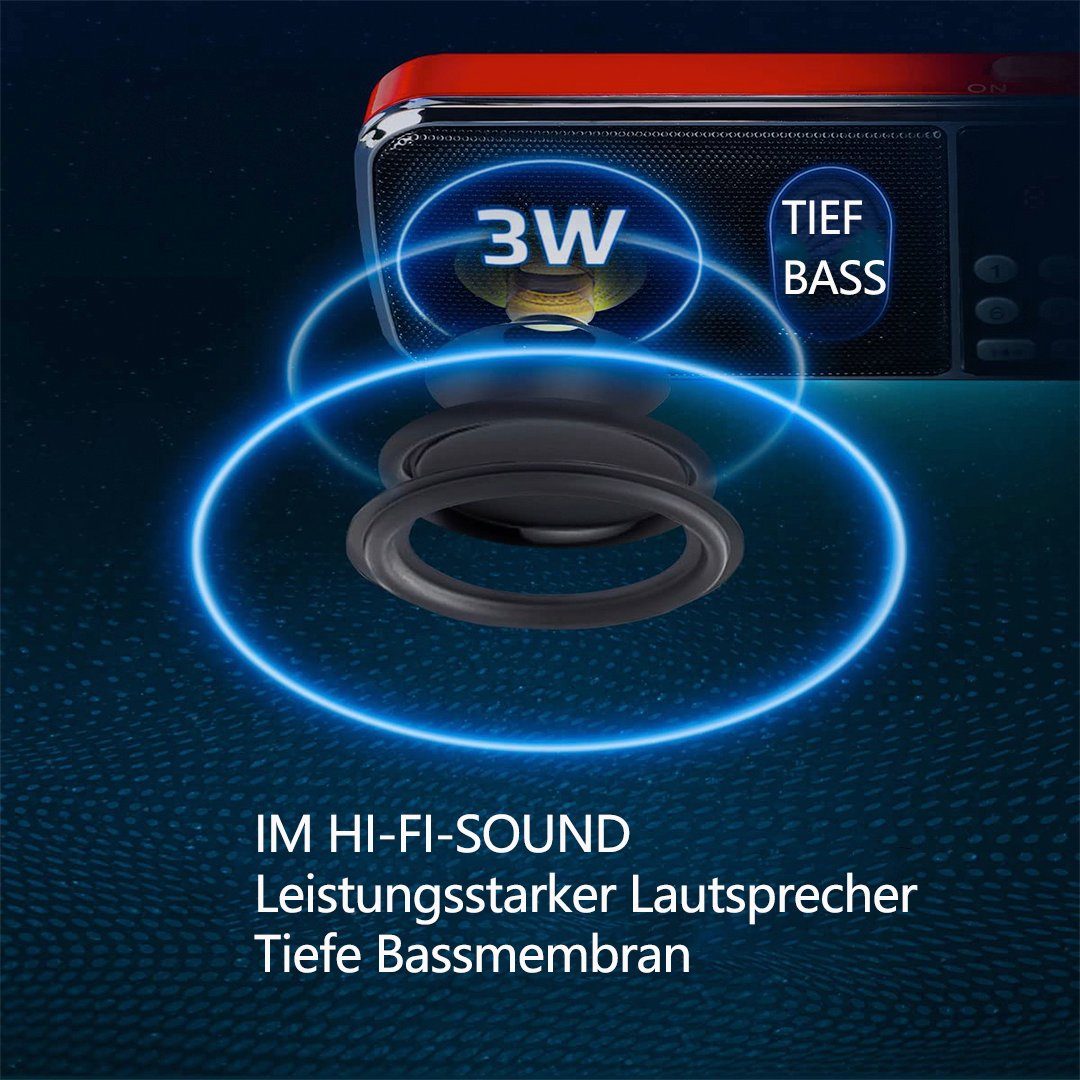 Gontence Kleines Heavy Radio Radio Wiederaufladbare, Bass mit LED-Taschenlampe) Lautsprechern Batterie Radio, Kofferradio (Digital
