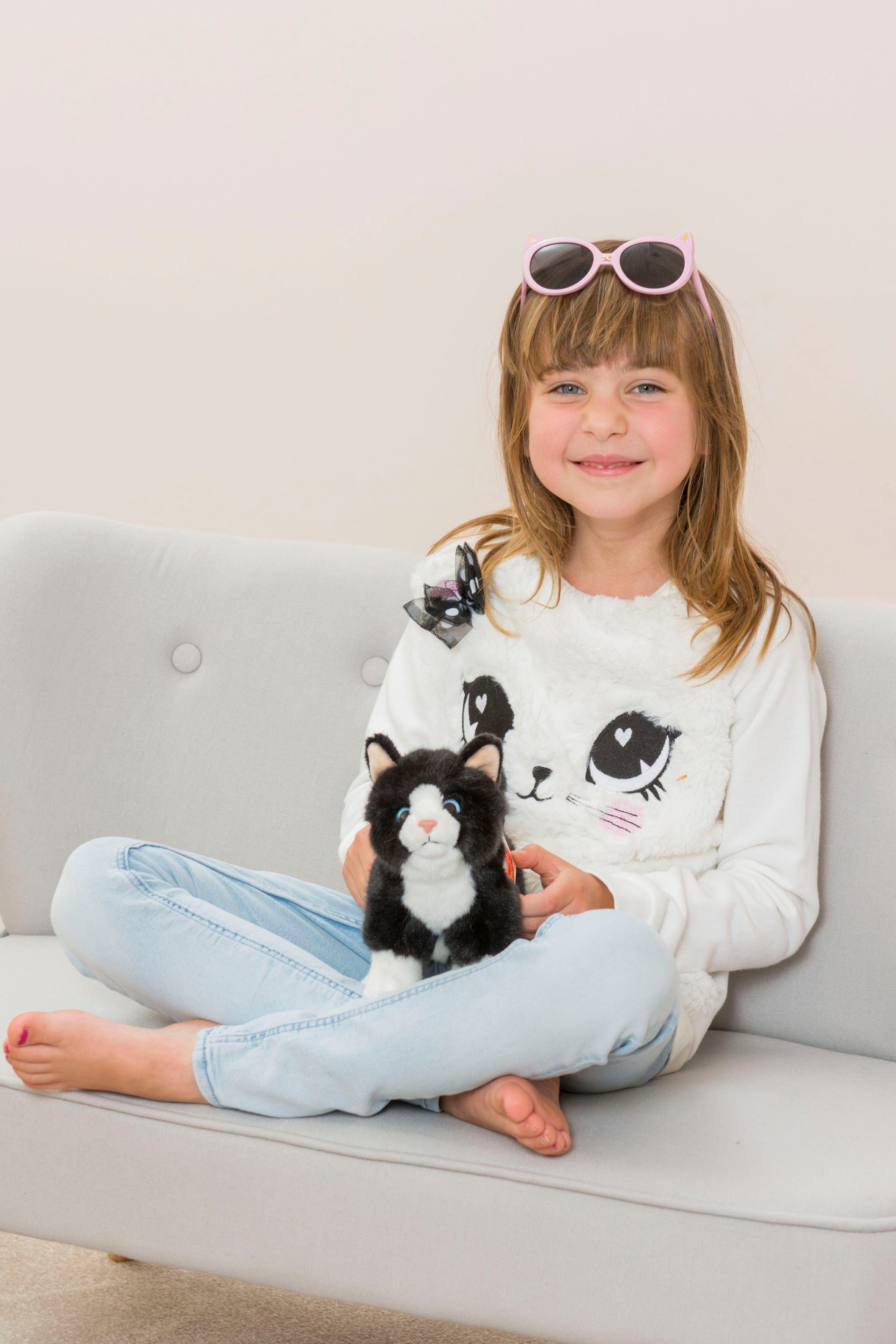 Teddy Hermann® Kuscheltier Katze 20 cm, schwarz/weiß, zum Teil aus recyceltem Material