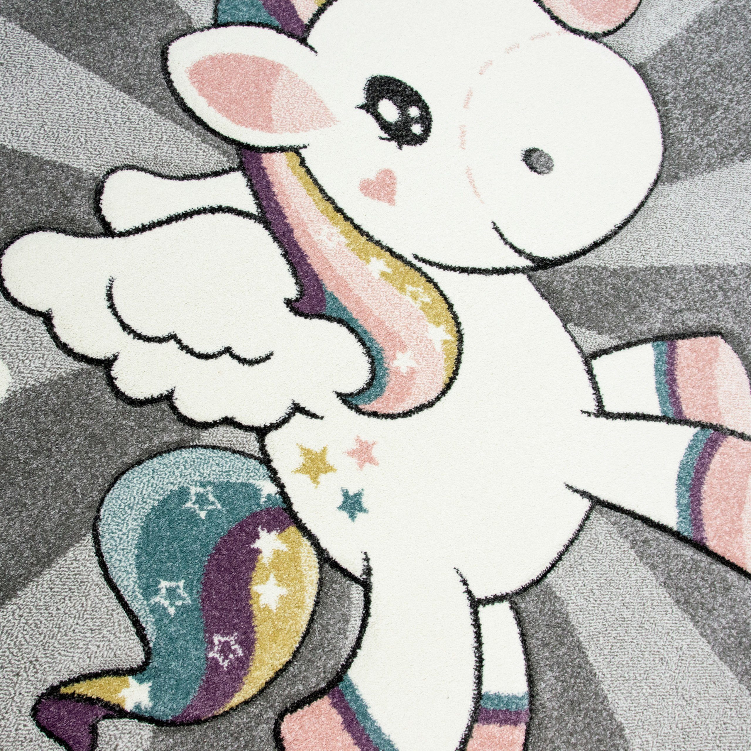 TeppichHome24 Kinderteppich Kinderteppich mit Einhorn Regenbogen günstig online kaufen
