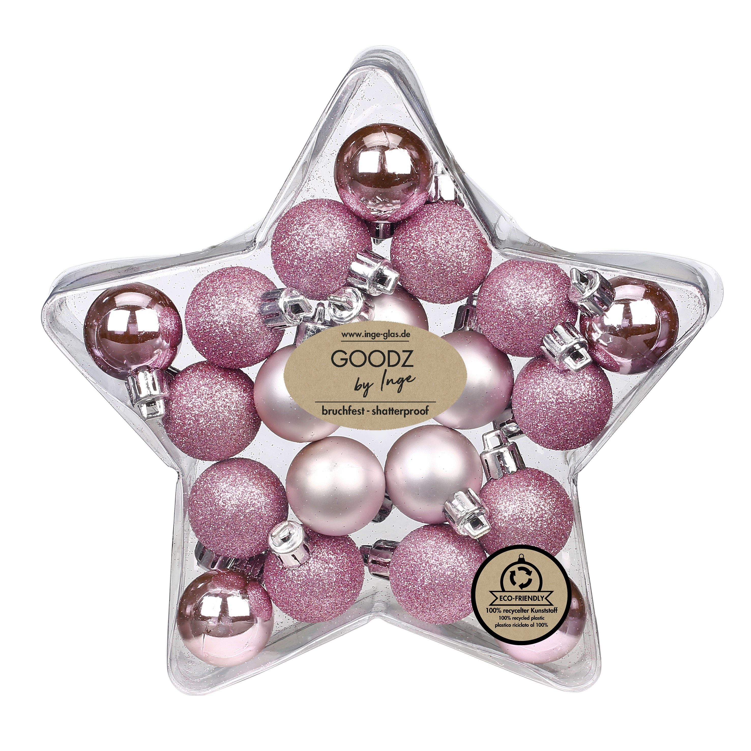 MAGIC by Inge Weihnachtsbaumkugel, Weihnachtskugeln Kunststoff 3cm in Sternbox 20er Set - Rosa Mix