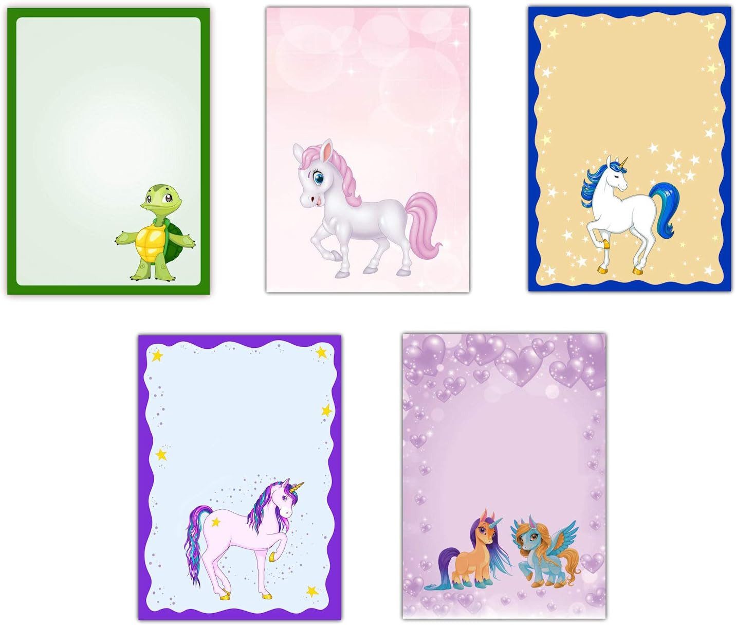 Briefpapier Set Motivpapier DIN A4 Turtle Pony Einhorn Pegasus Pferd (MPA-5227)