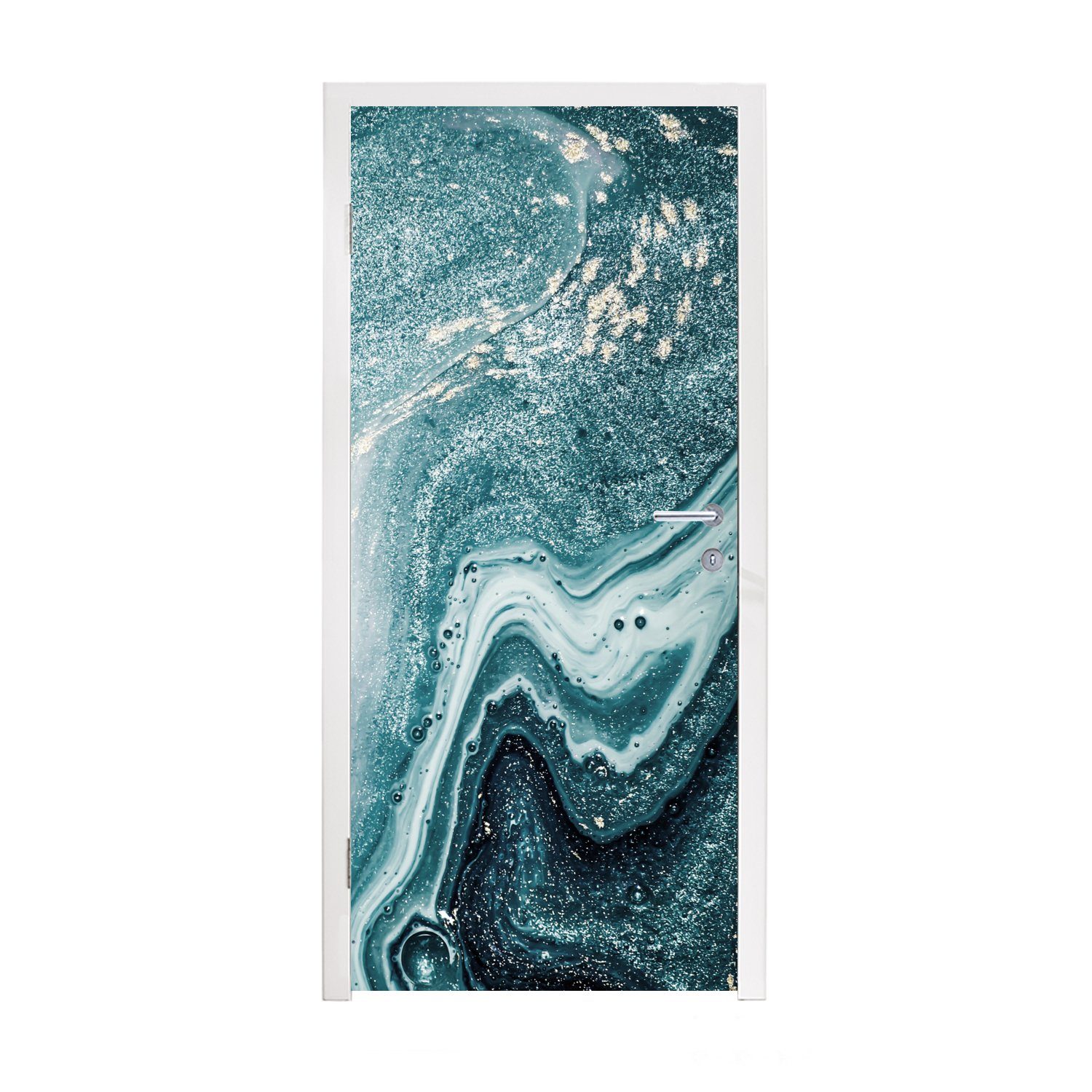MuchoWow Türtapete Edelsteine 75x205 Fototapete - Marmor Tür, Türaufkleber, Blau - - Matt, (1 bedruckt, Abstrakt, für - cm St), Natur