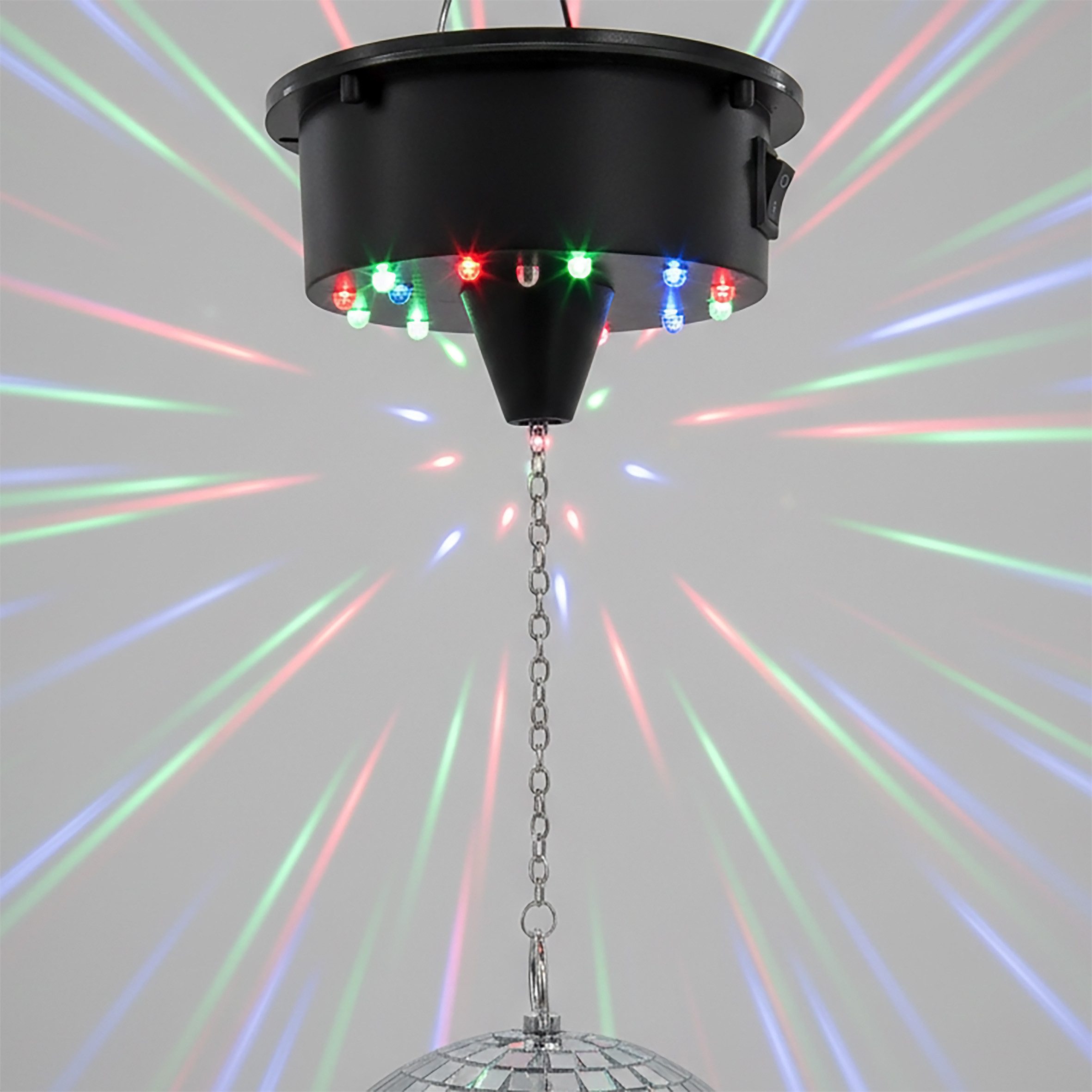 Spetebo Dekokugel Discokugel mit Drehmotor und LED Beleuchtung in bunt (15 cm, 1 St., Spiegelkugel), mit Echtglas Facetten – Bild 4 von 5