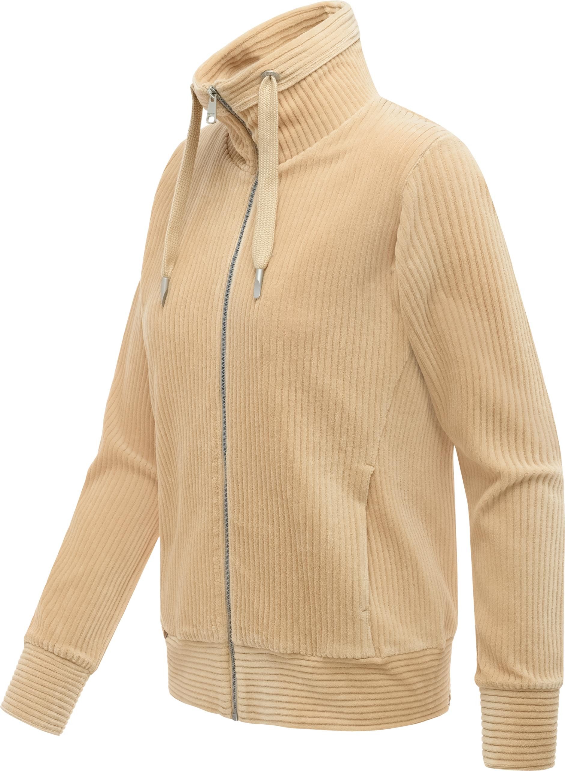 Ragwear Sweatjacke Ronette Cordy Zip-Jacke aus weichem Kord und hohem Kragen