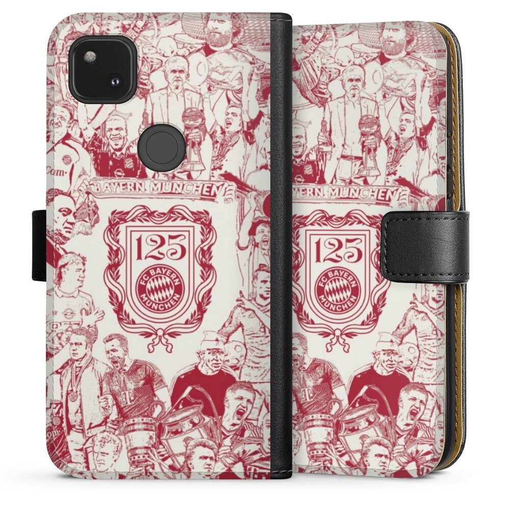DeinDesign Handyhülle FCB 125 Jahre FC Bayern München Offizielles Lizenzprodukt, Google Pixel 4a Hülle Flip Case Klapphülle Handytasche Leder