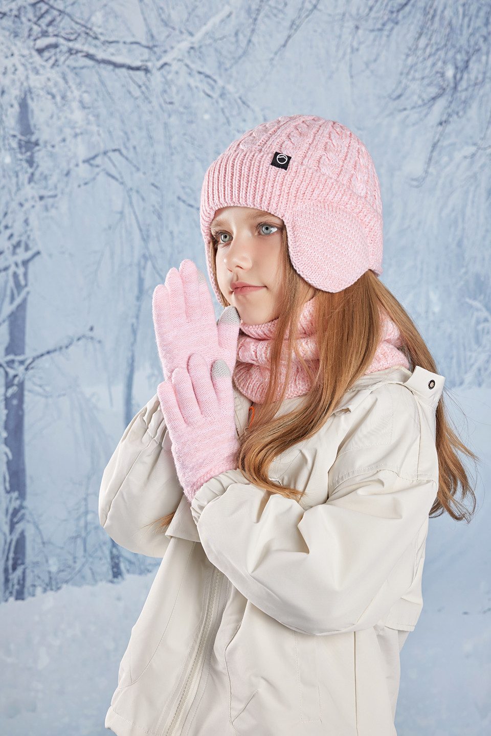 Cachito Mütze & Schal Kinder-Wintermütze, Schal und Handschuhe, warme Thermo-Strickmütze (mit Ohrenschützern), Halswärmer, Touchscreen-Handschuh – Bild 4 von 5